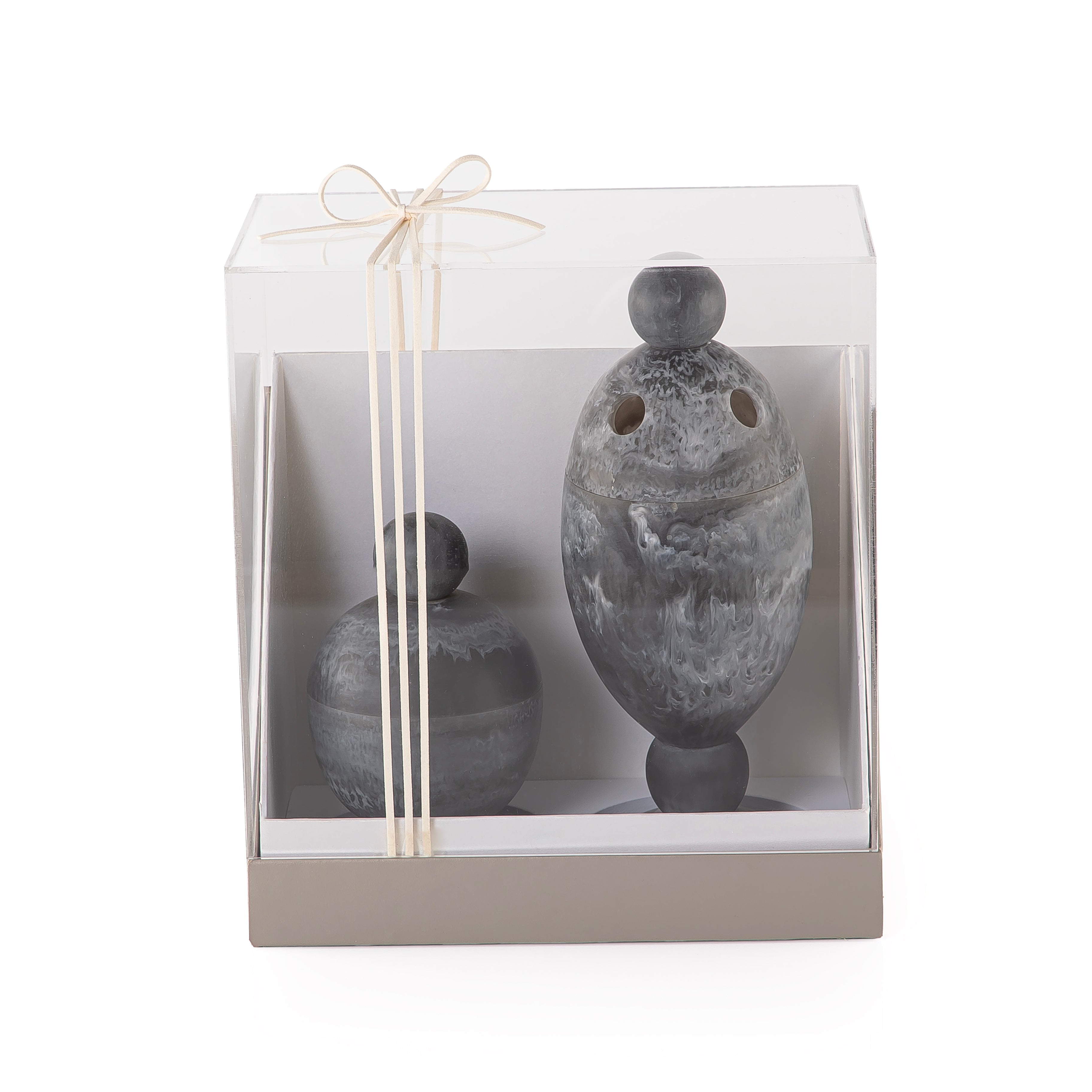 Set of 2 grey mabkhar with bakhor box with gift box