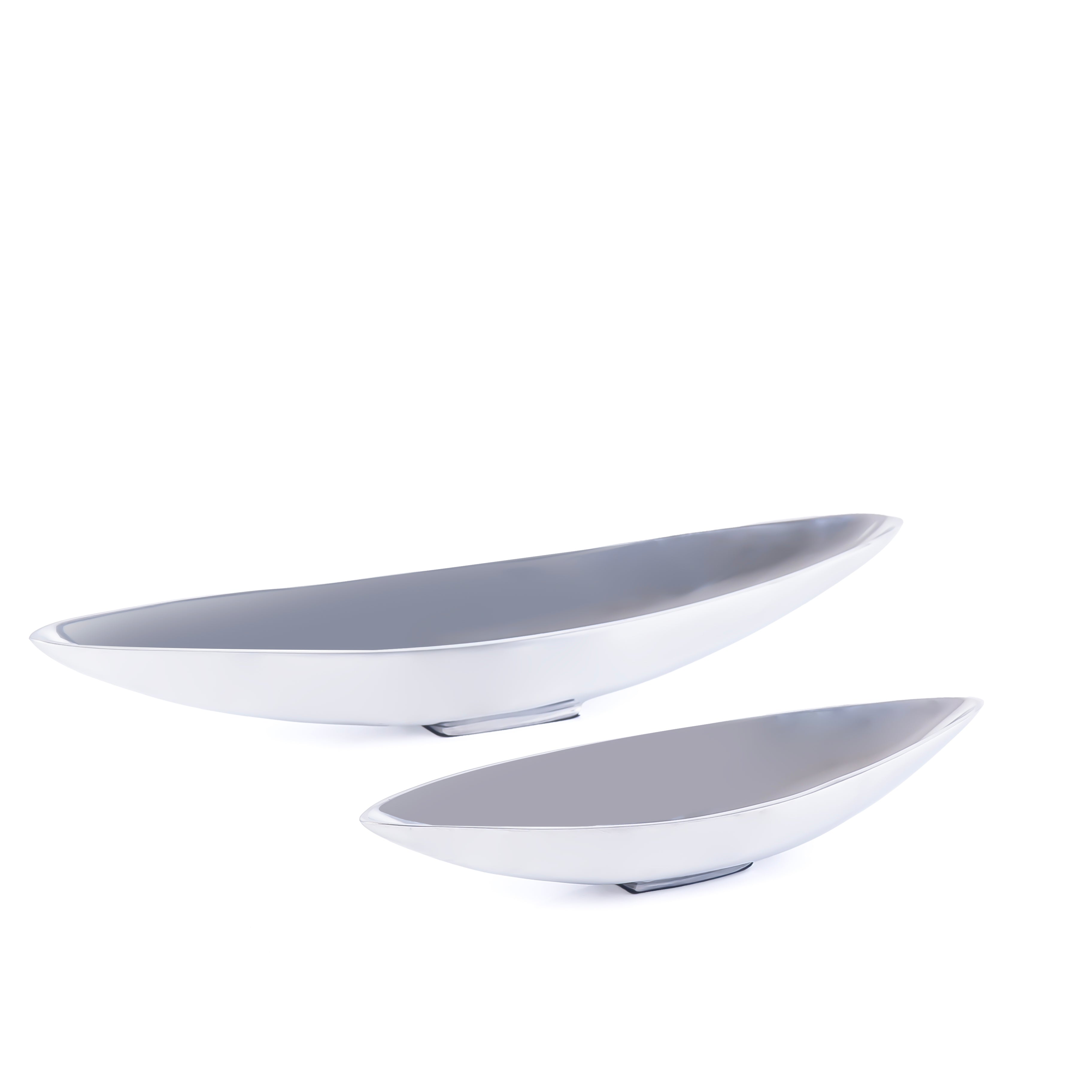 طقم 2 أطباق تقديم بيضاوية من المعدن مع بوكس هدايا - فضي