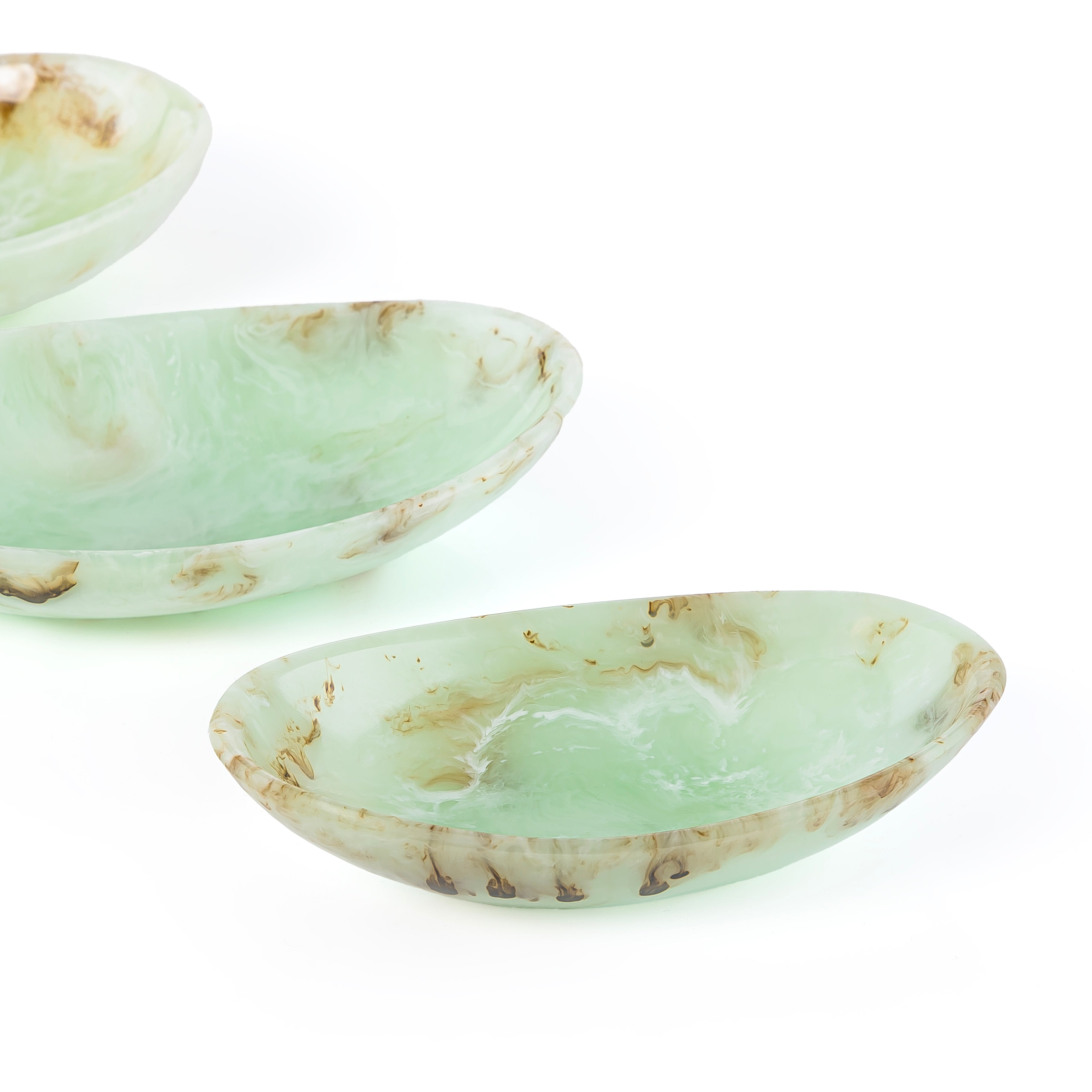 طقم 3 طبق تقديم راتنج مع بوكس هدايا - أخضر