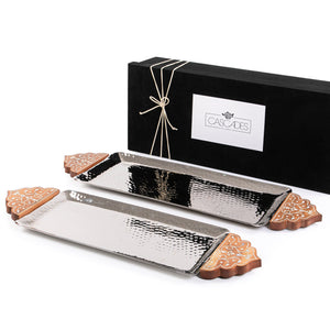 Set of 2 metal tray with wooden handle - CASCADES