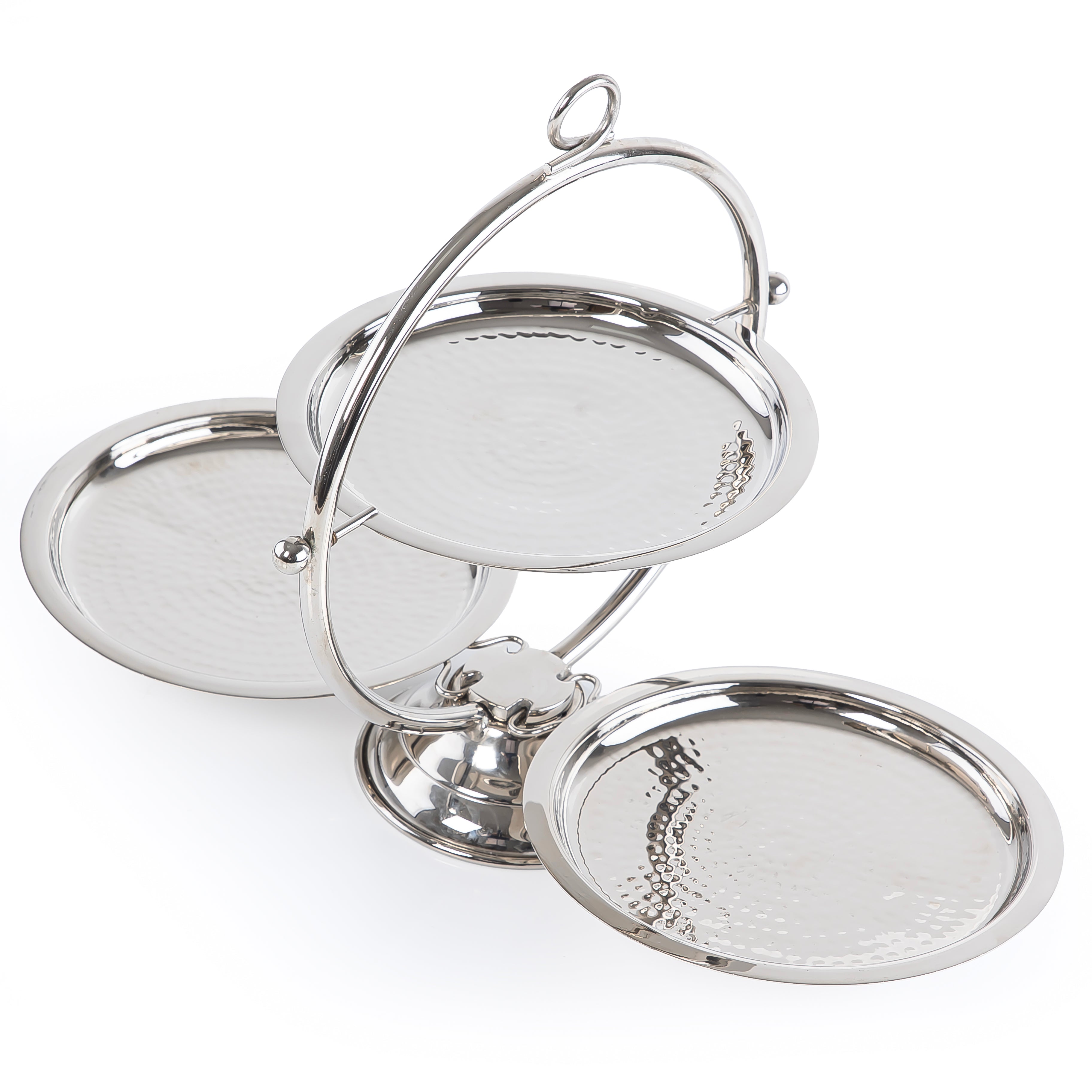 Stainless steel three circular tiers stand - silver