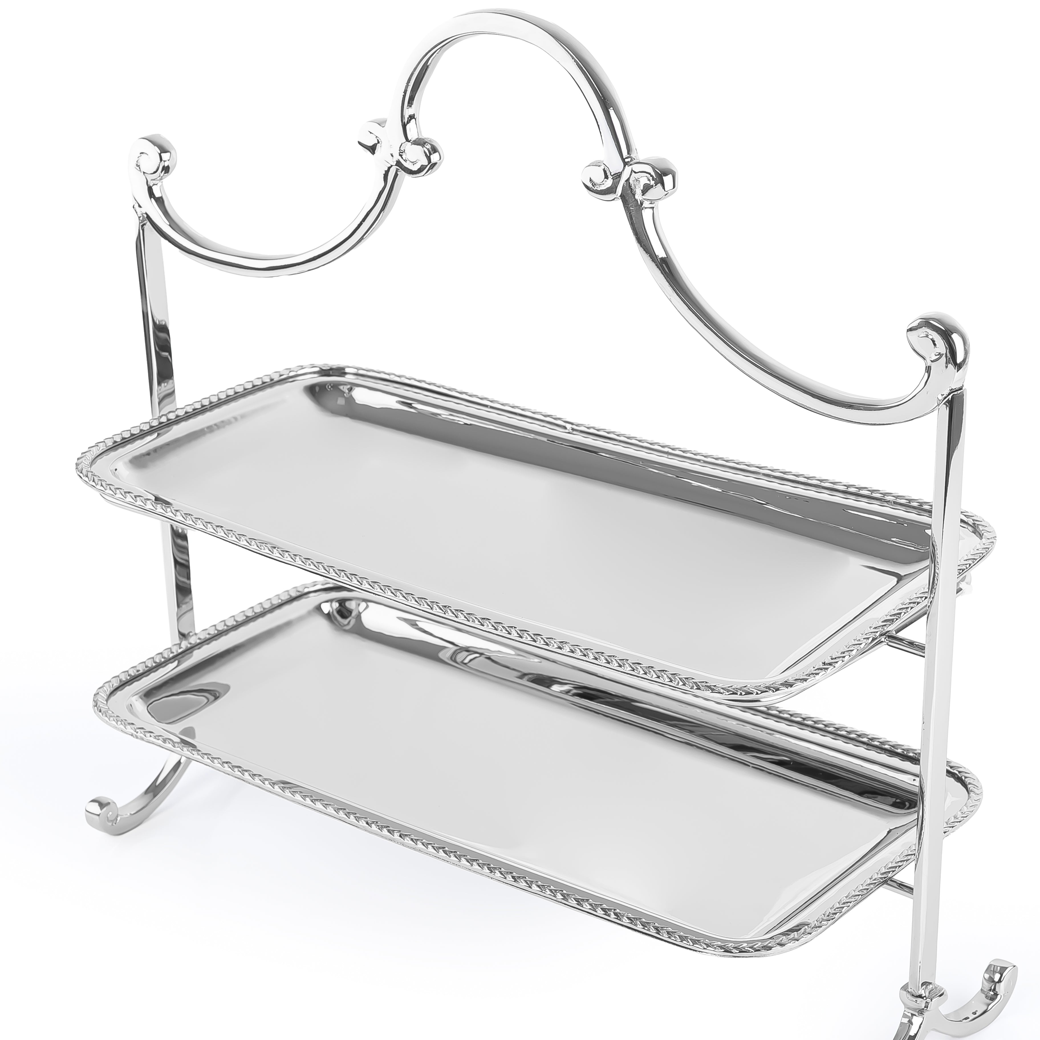 Stainless steel two tiers stand - silver large