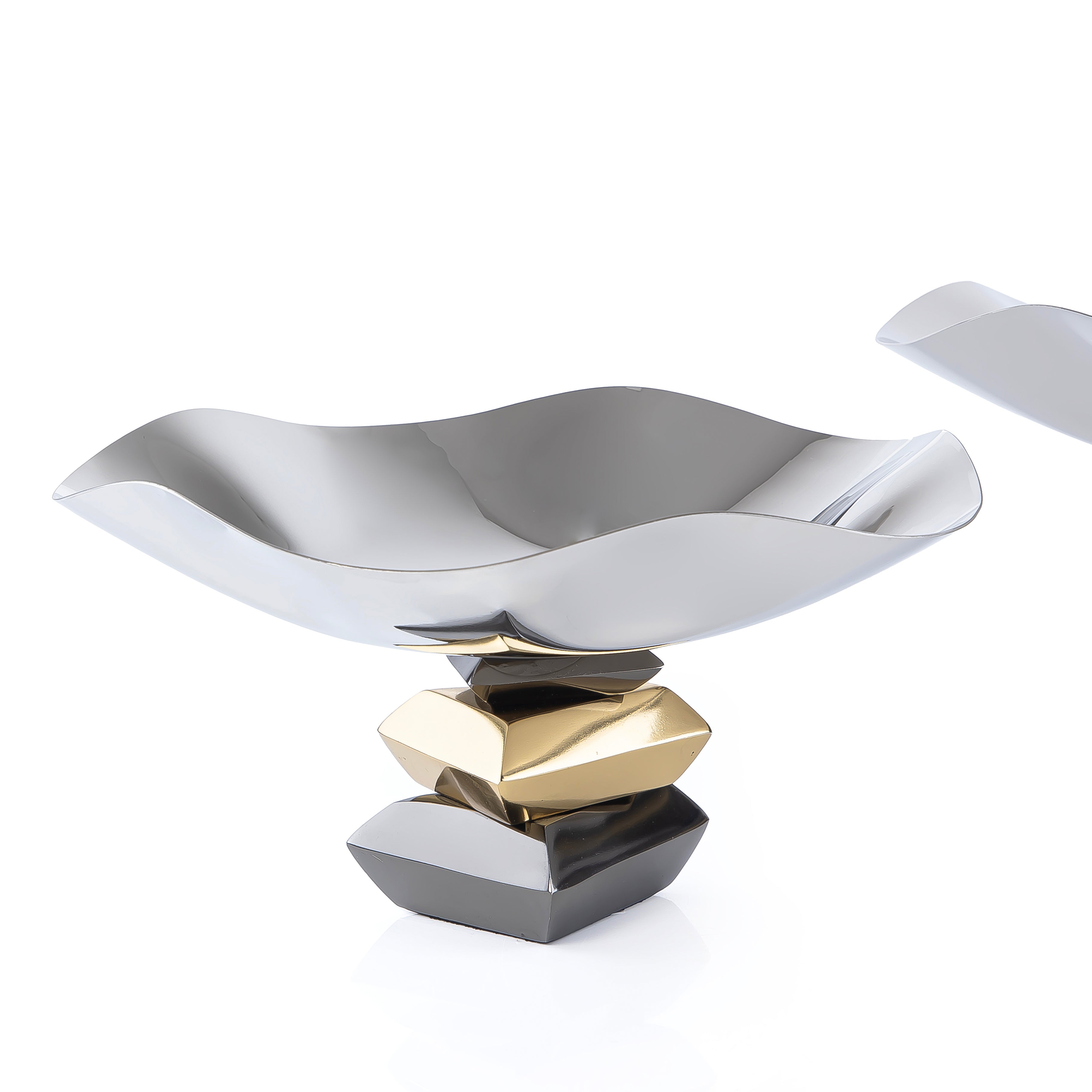 طقم 2 ستاند كيك معدني مع بوكس هدايا - فضي و ذهبي