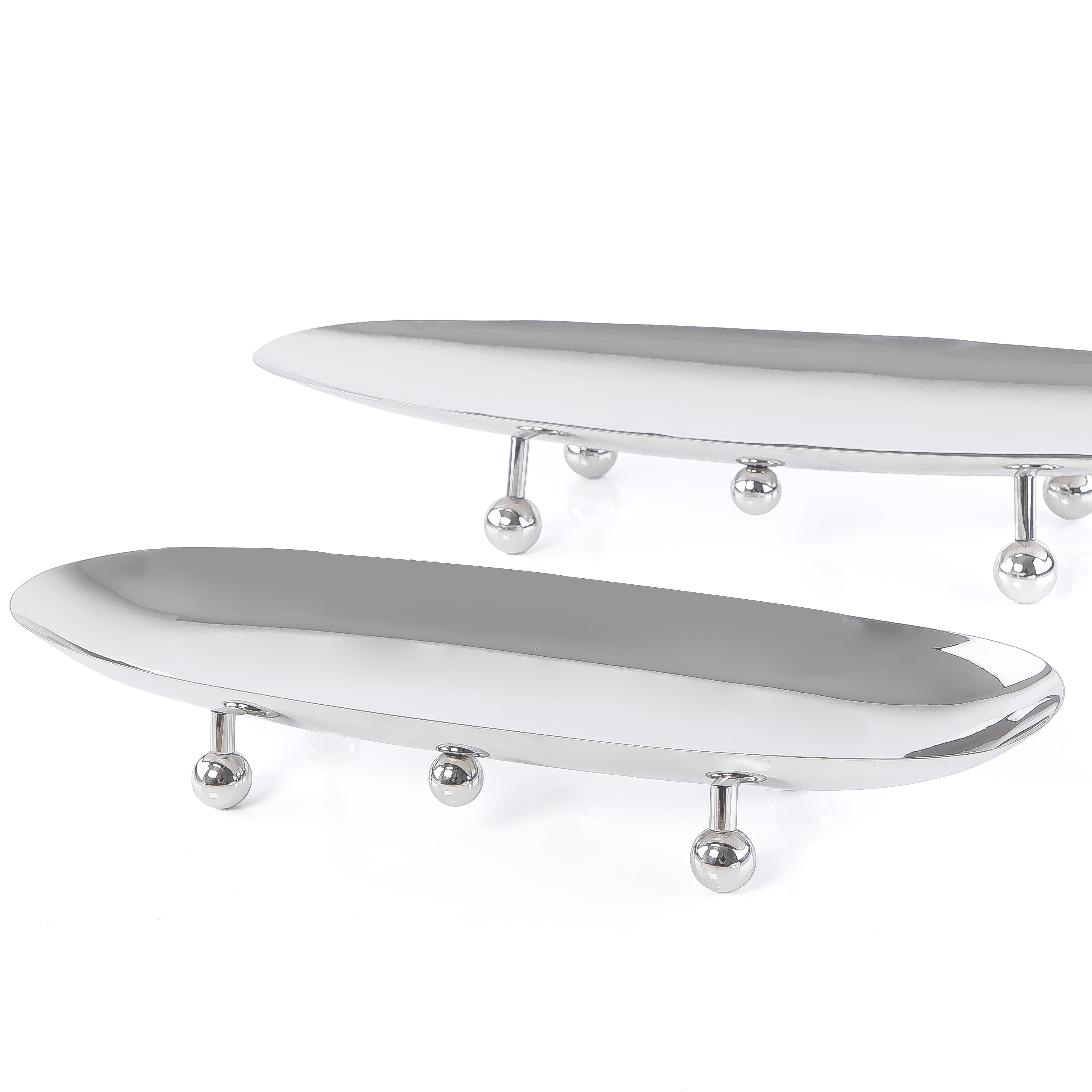 Set of 2 Oval metal stand with legs with gift box - Silver