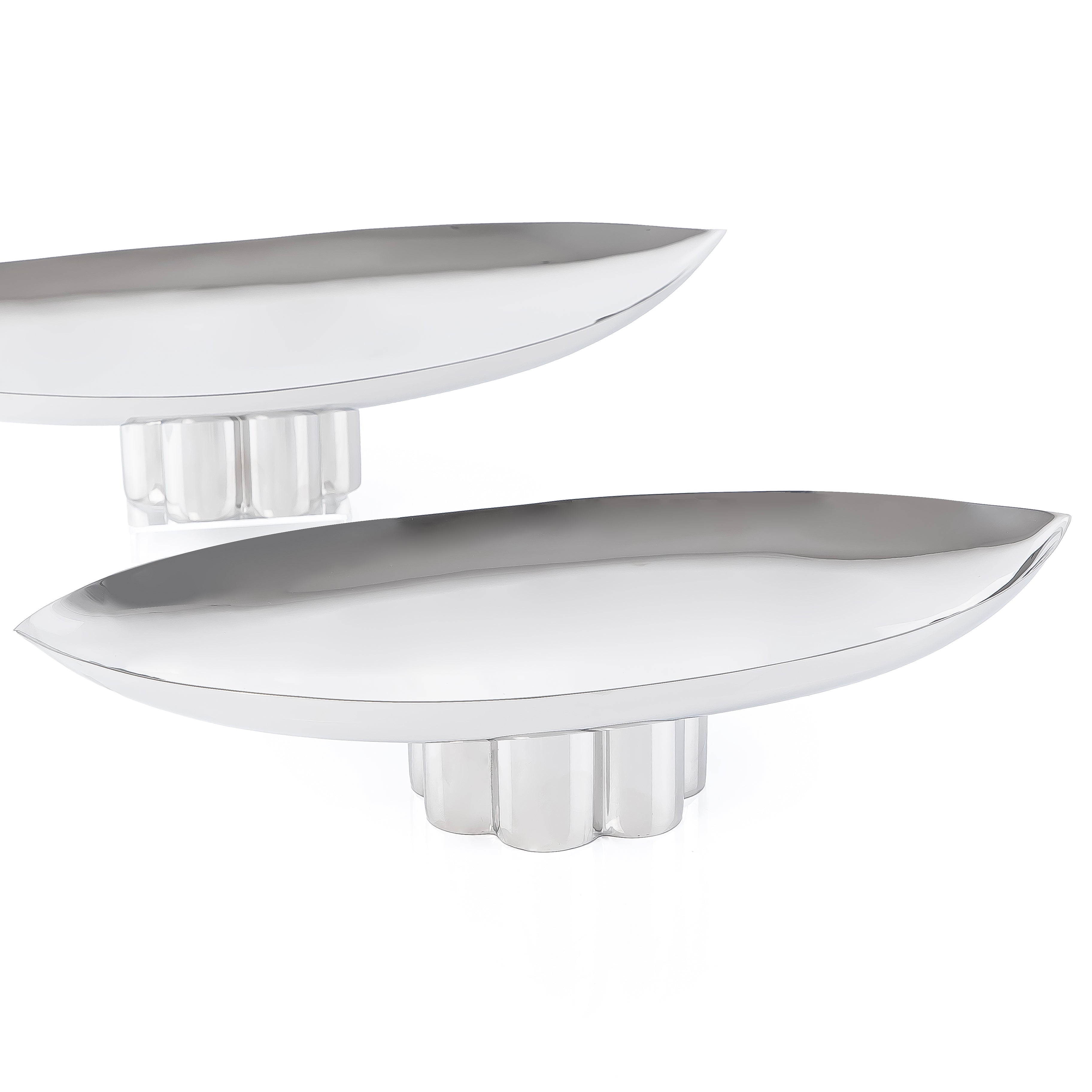Set of 2 Luxury Oval metal stand with gift box - Silver