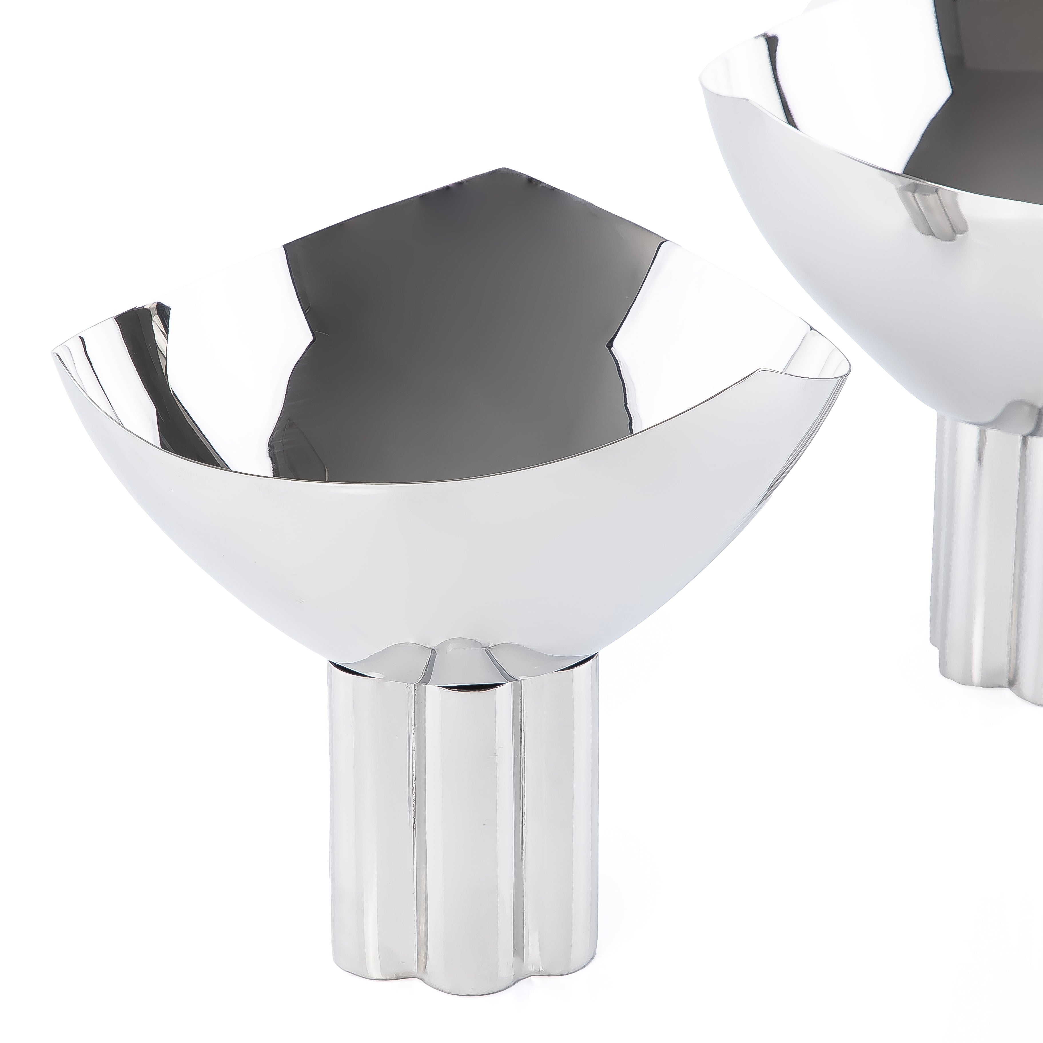 طقم 2 وعاء تقديم معدن دائري مع قاعدة مع بوكس هدايا - فضي