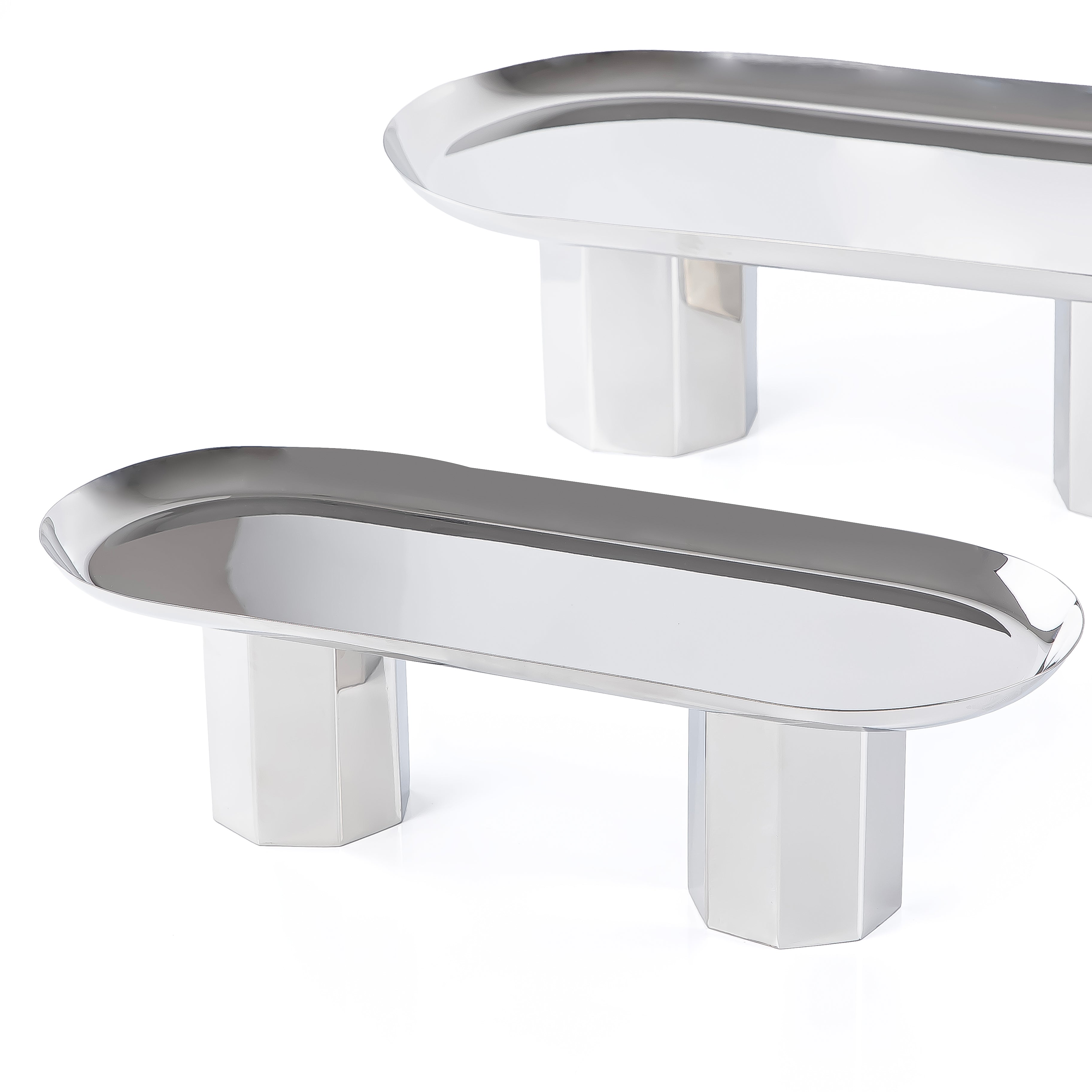 Set of 2 Oval metal stand with gift box - Silver
