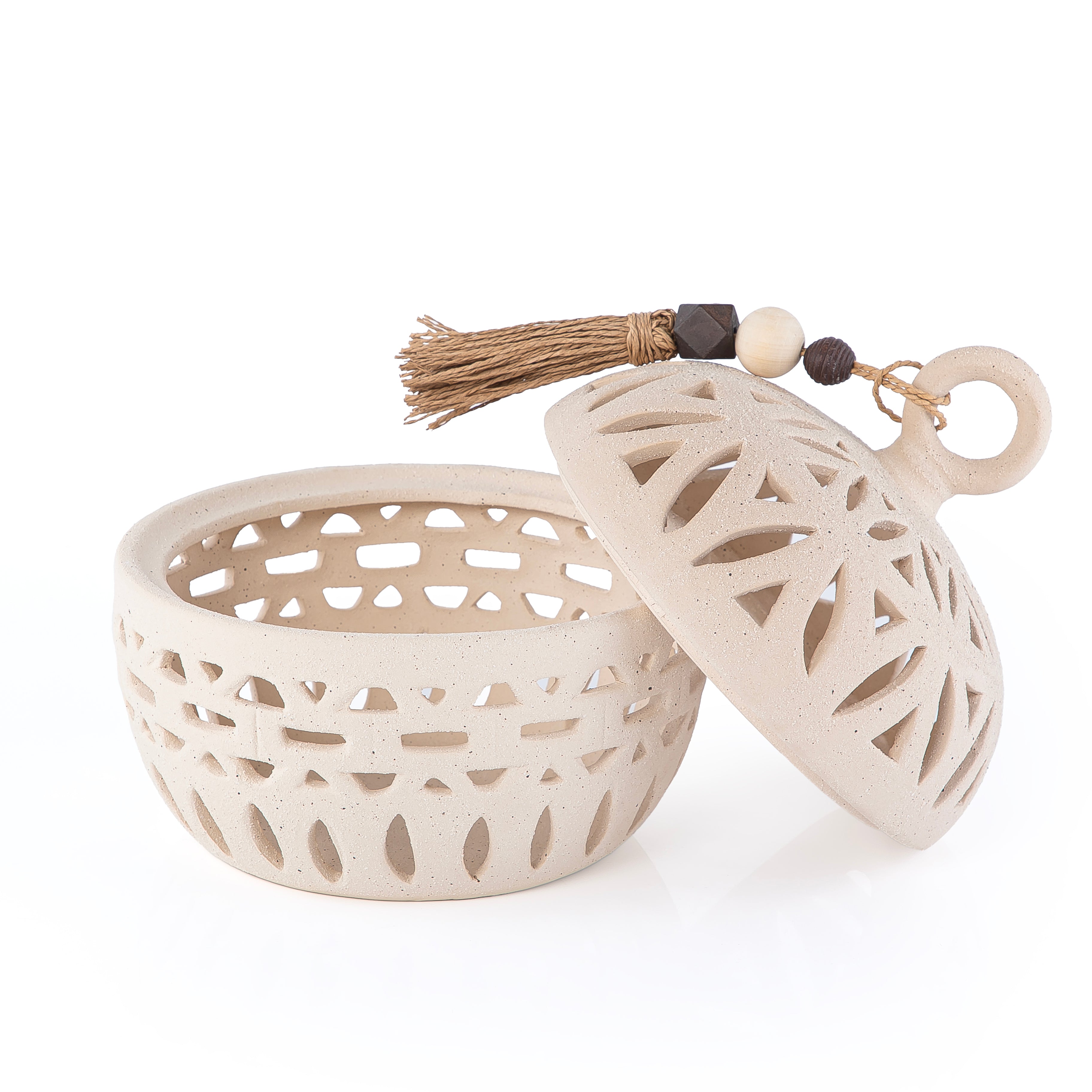 Gergaan decoration pottery round bowl with lid - large