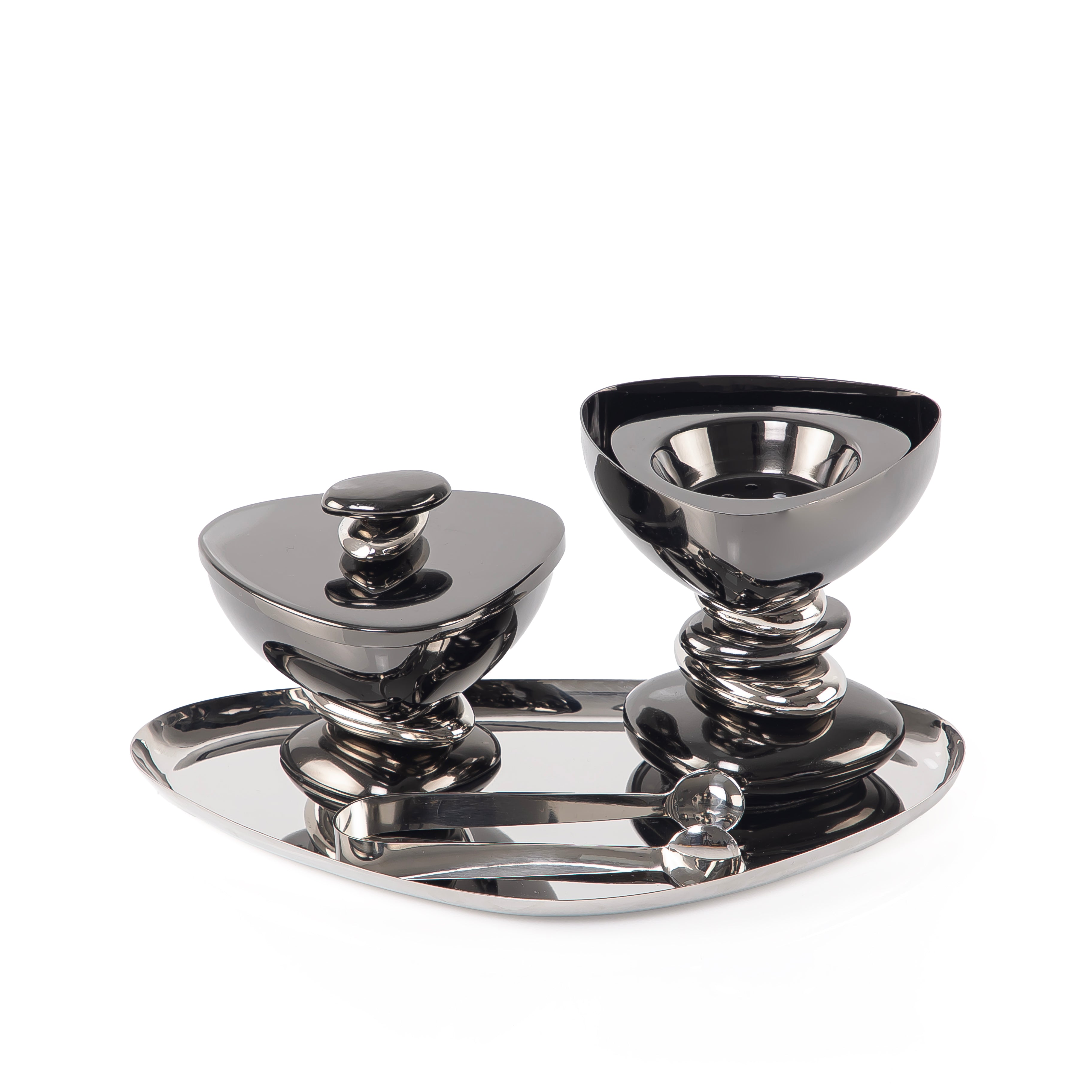 Metal set of 4 mabkhar with tray, bokhor box & tong with gift set