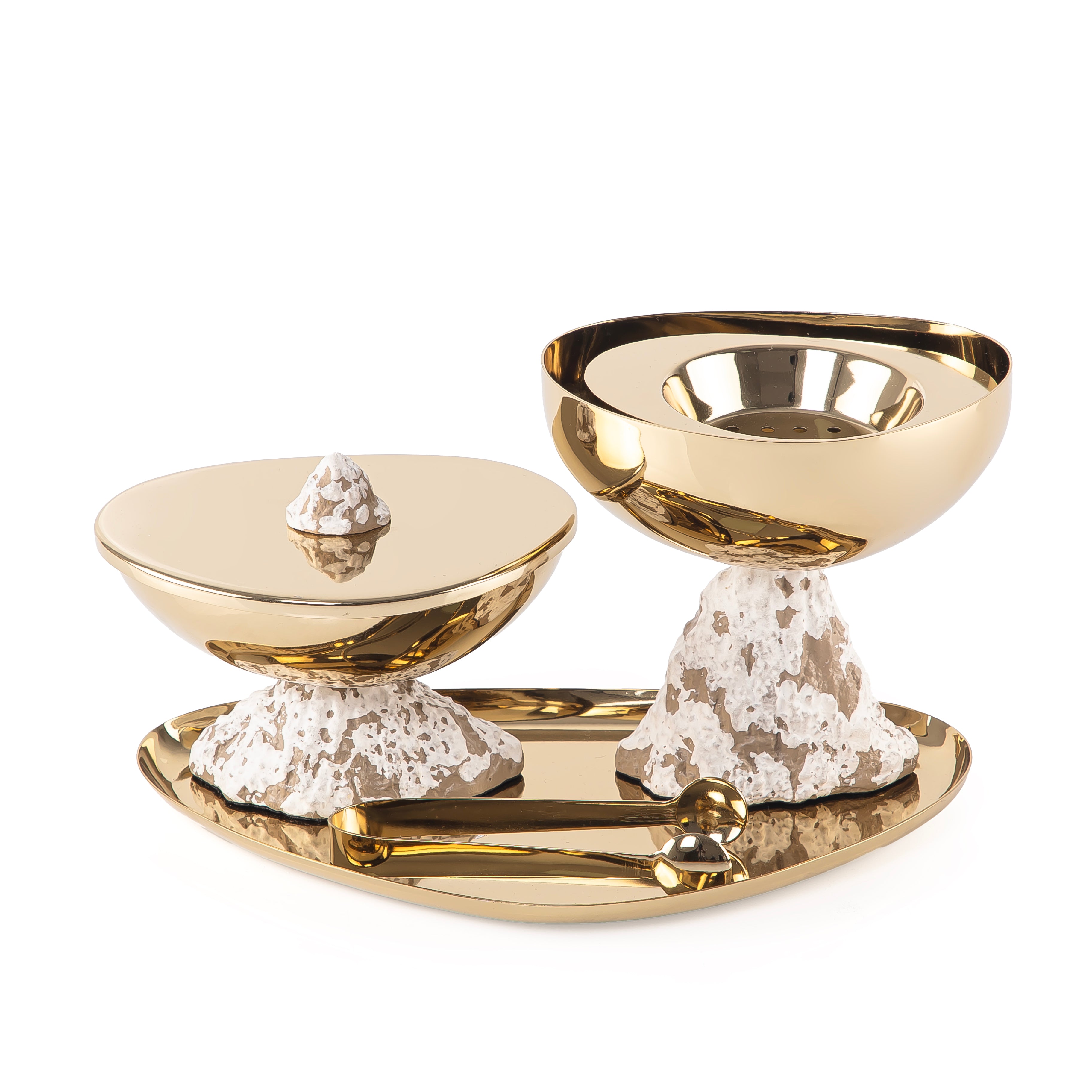 Metal set of 4 mabkhar with tray, bokhor box & tong with gift set