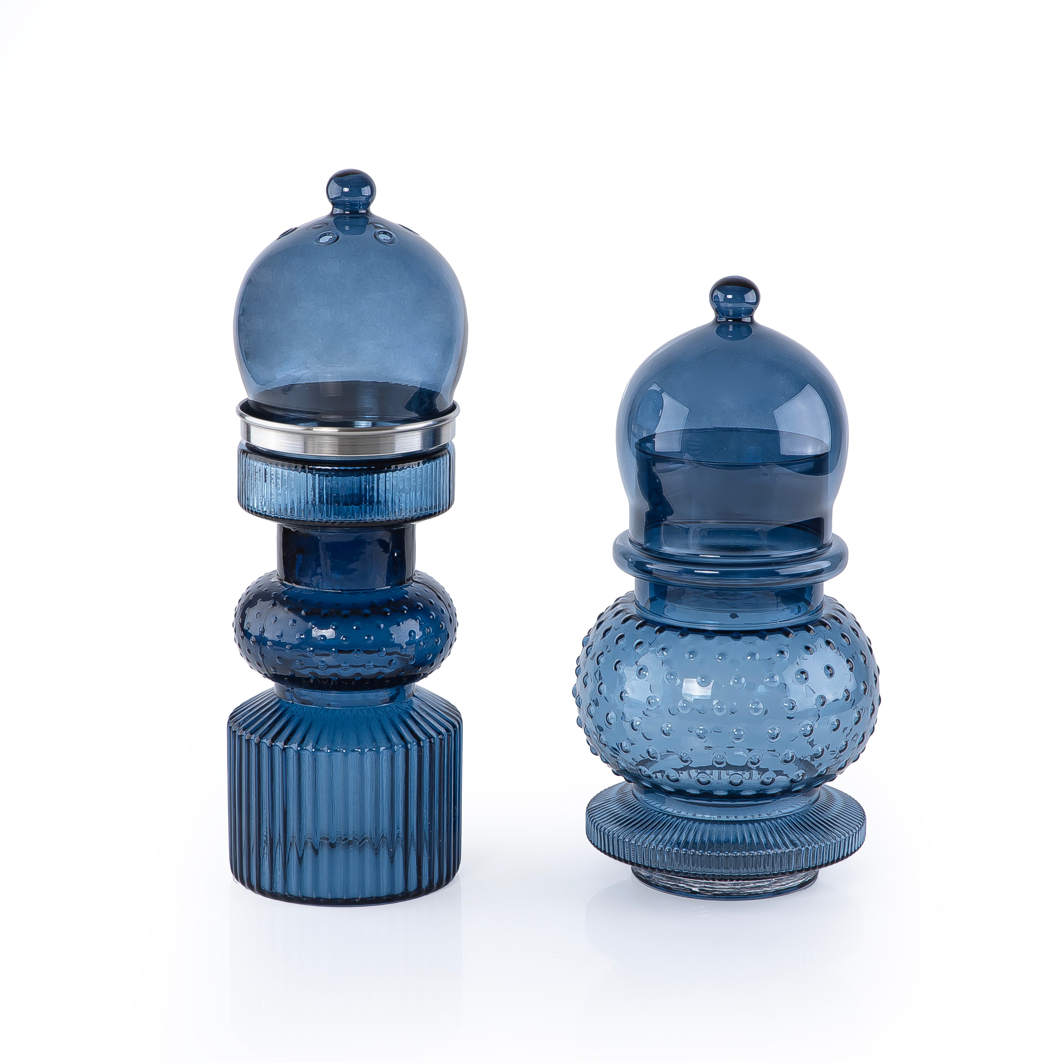 2 Pcs Small Mabkhar Set Glass Holder with Metal Burner & Dome – Blue