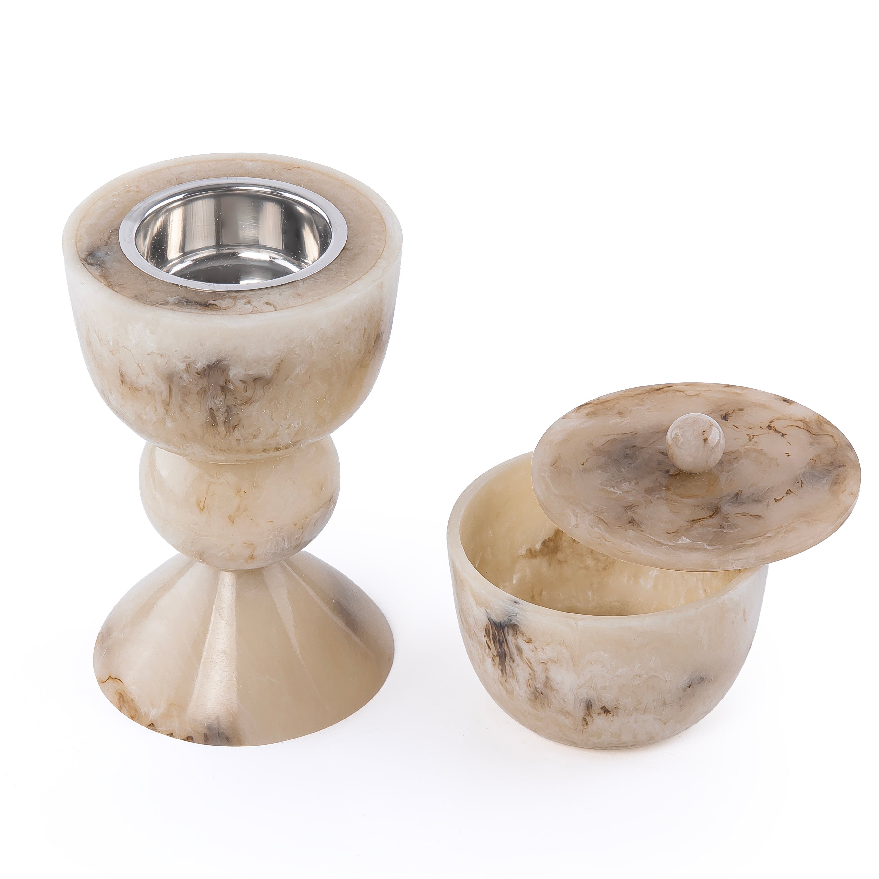 طقم مبخر أنيق من الراتنج مكون من 2 قطعة - بيج