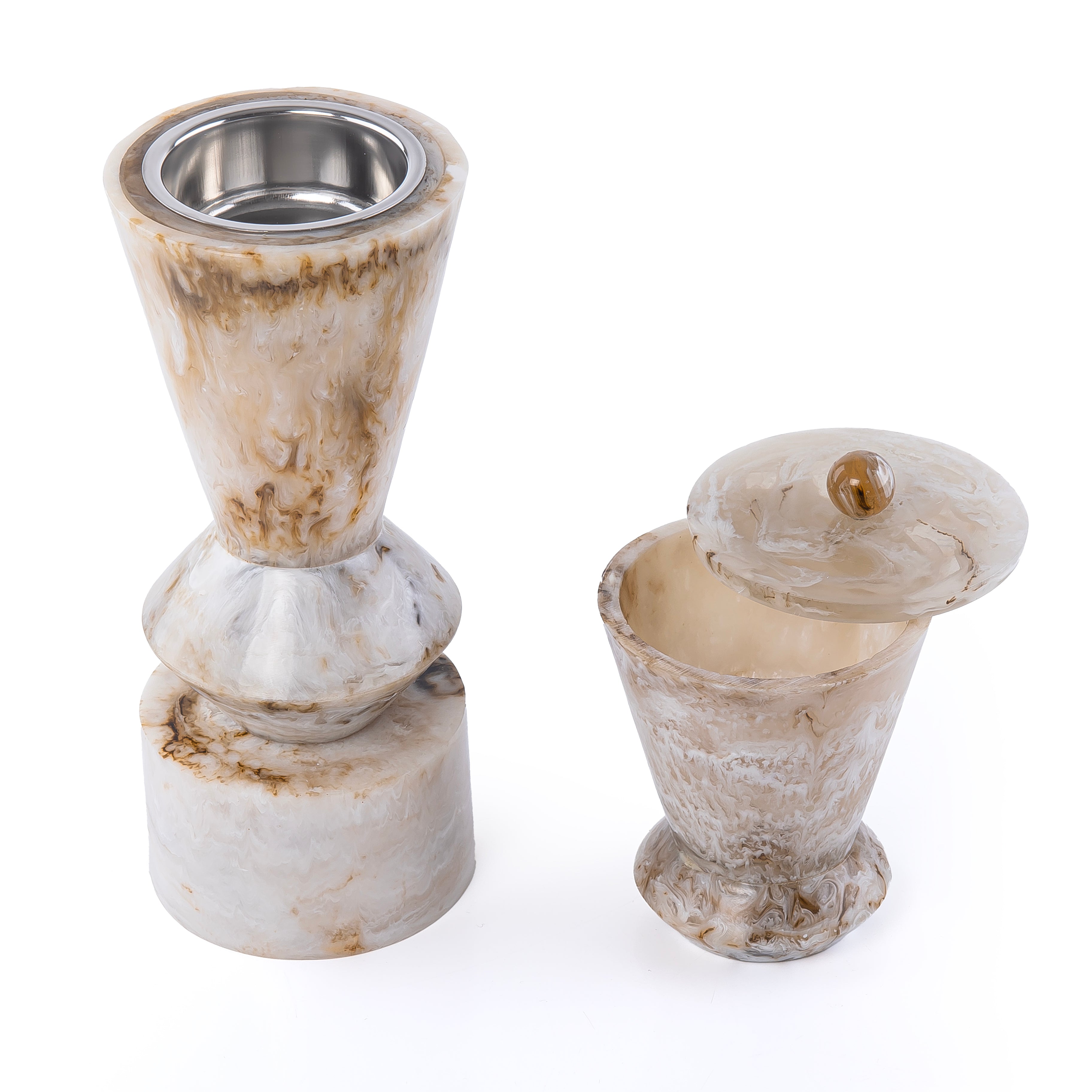 طقم مبخر أنيق من الراتنج مكون من 2 قطعة - بيج