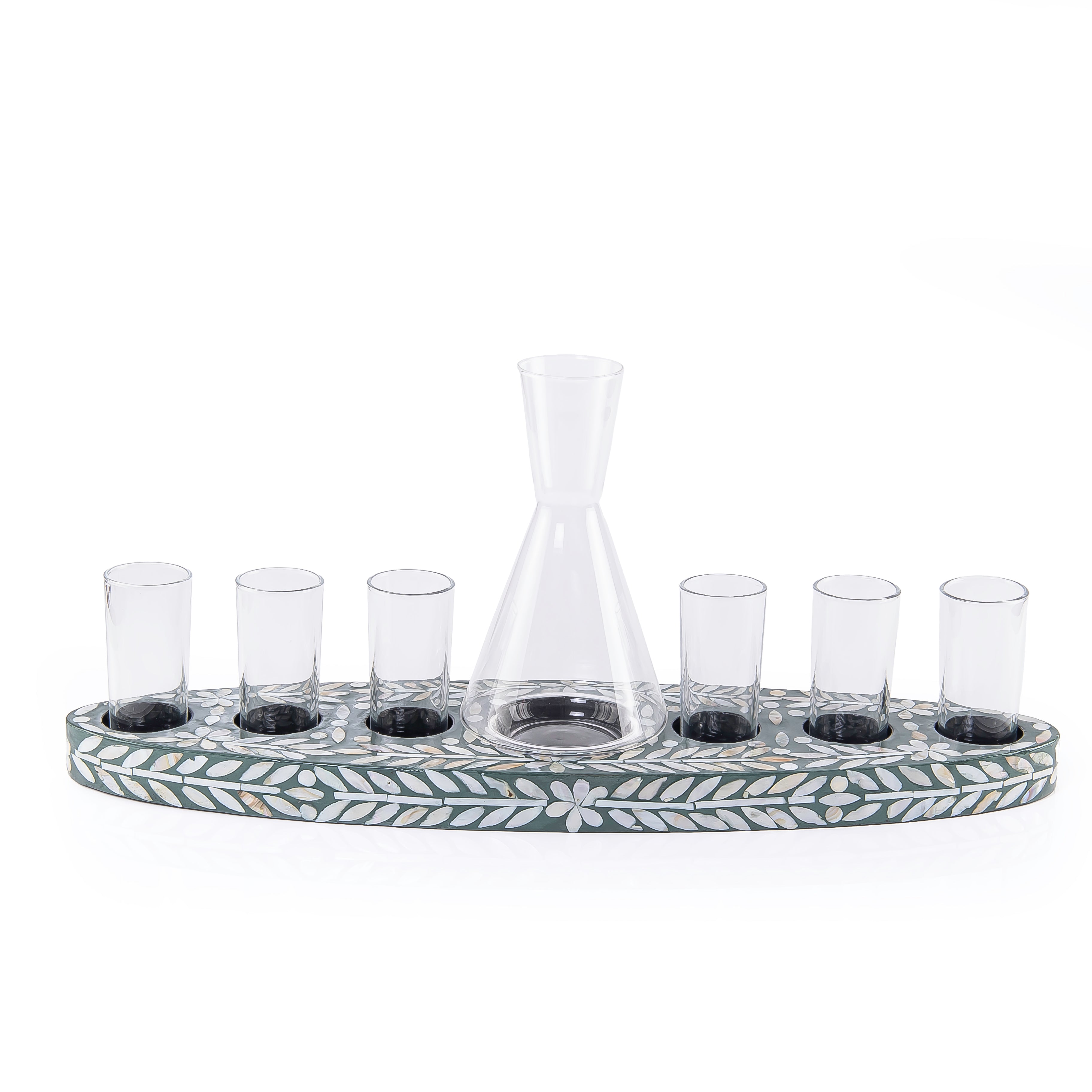 Set of Green Tray with Jar and 6 Glasses and gift box