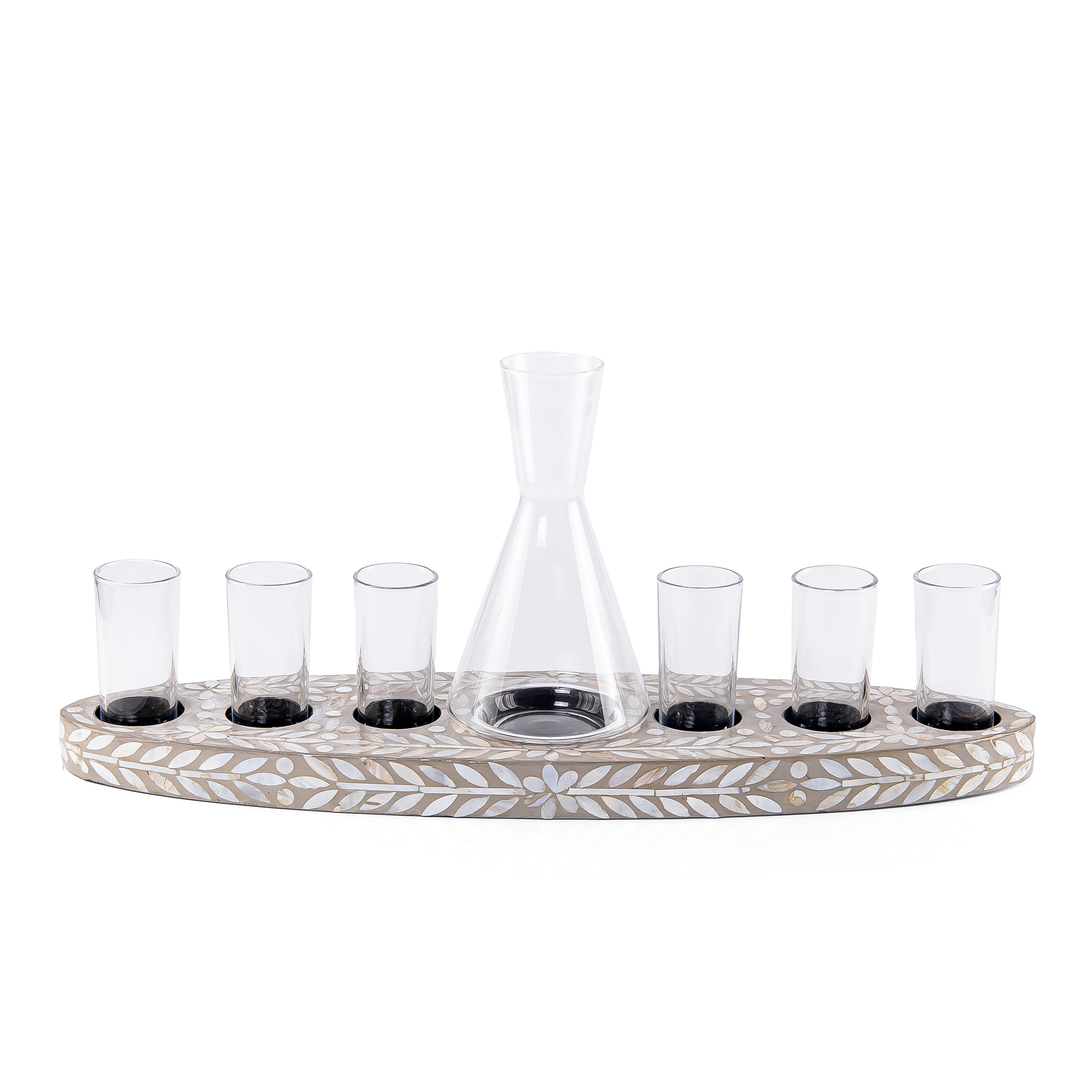 Set of Beige Tray with Jar 6 Glasses and gift box
