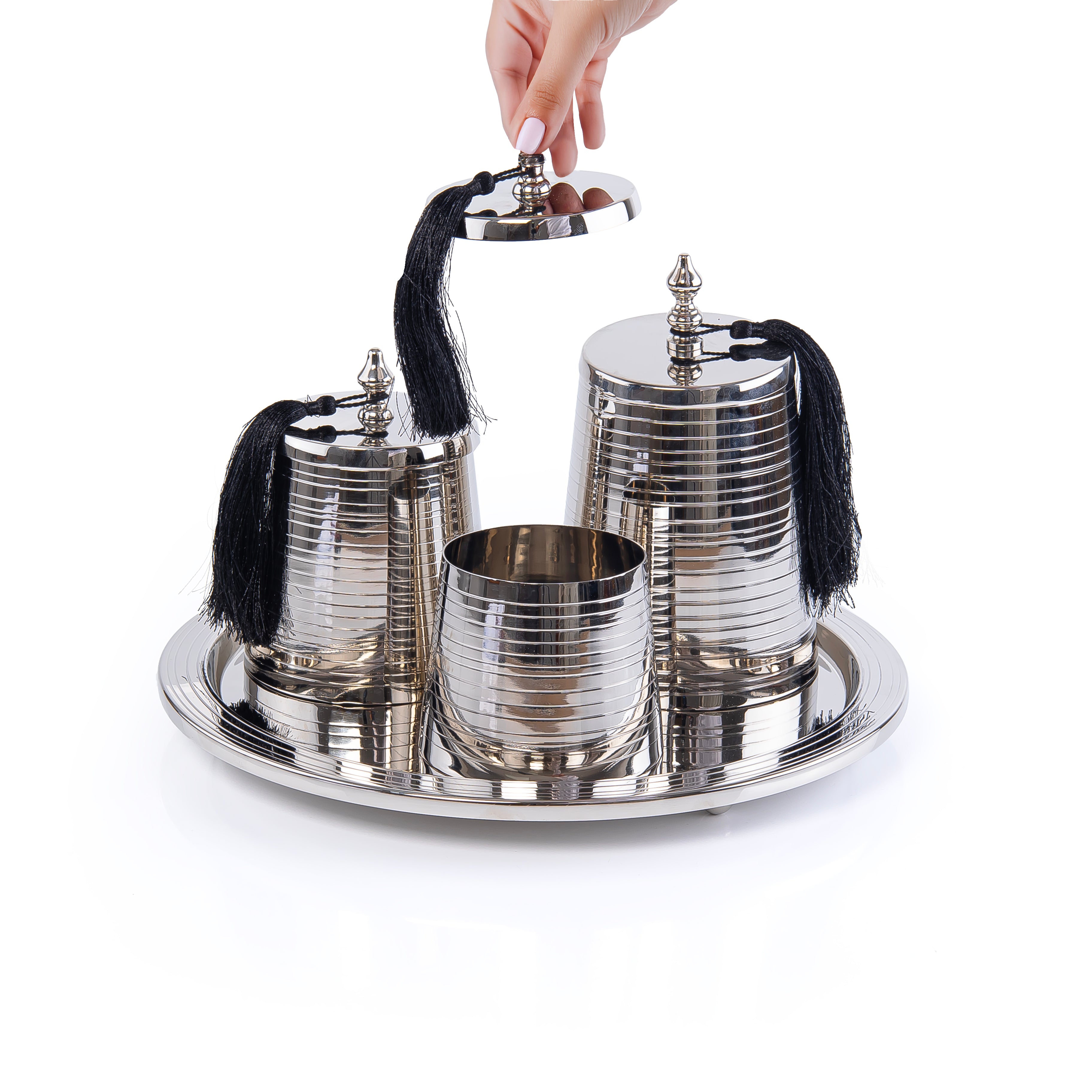 طقم 3 جار مع صينية نيكل