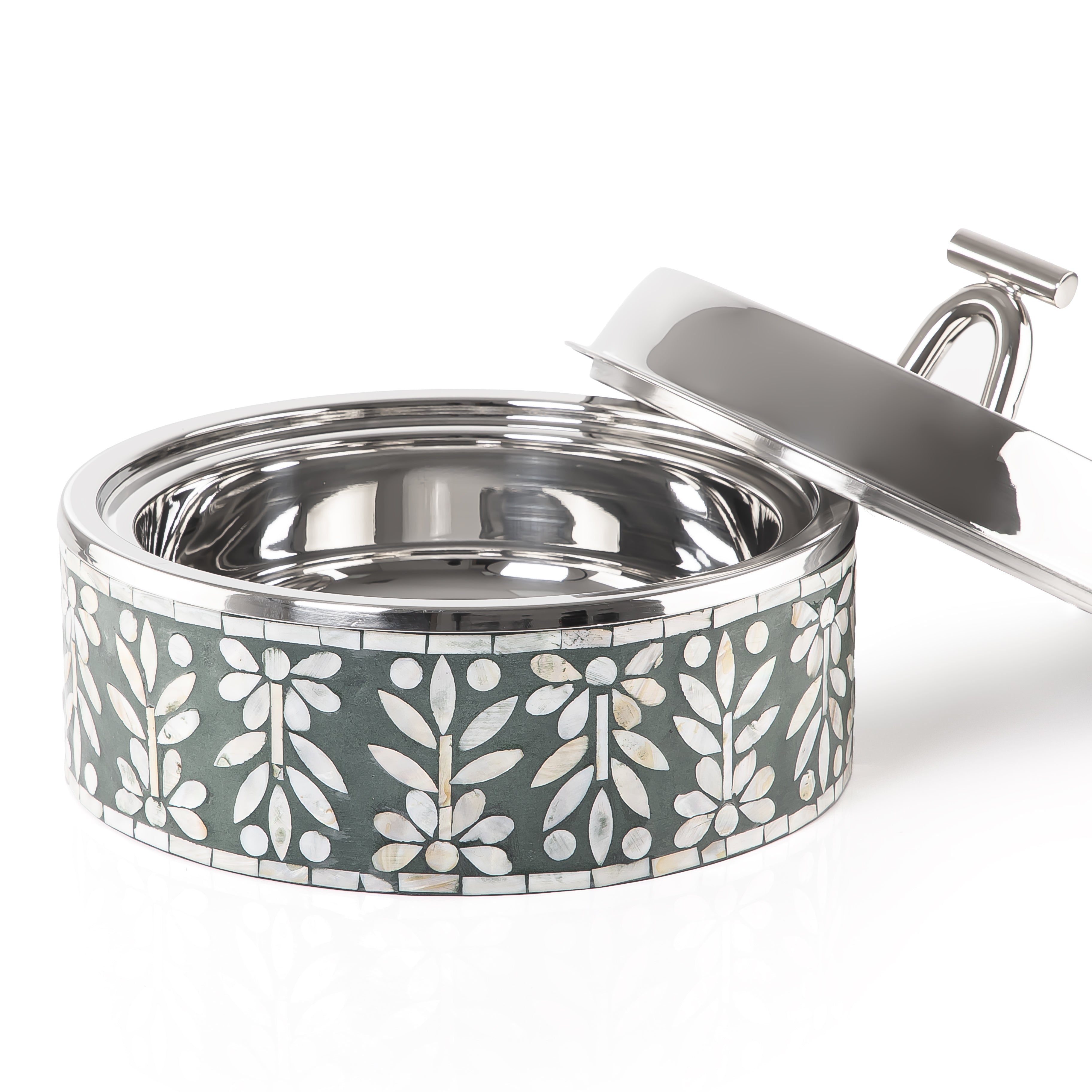 Medium mother of pearl stainless steel food heat keeper - green
