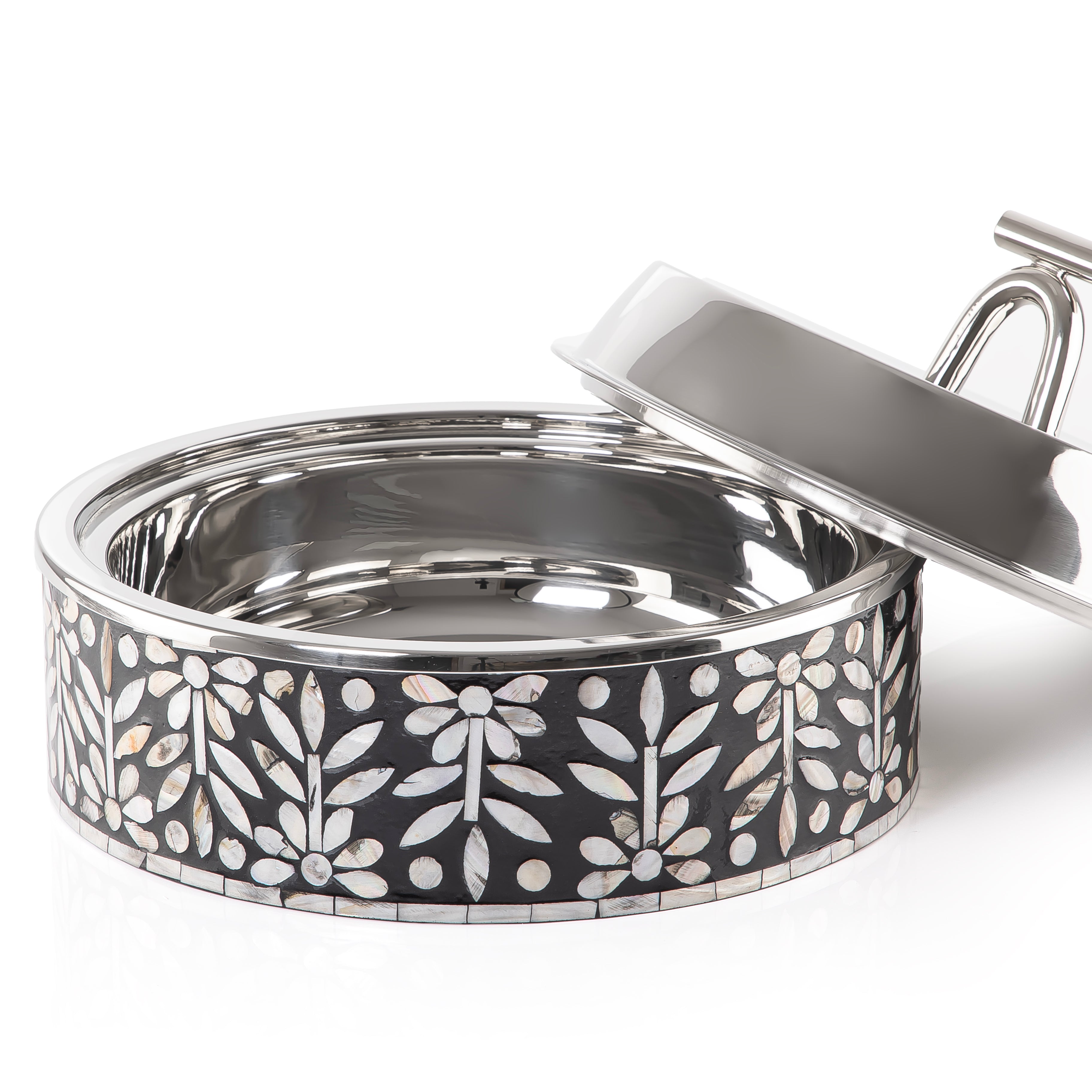 Large mother of pearl stainless steel food heat keeper - black