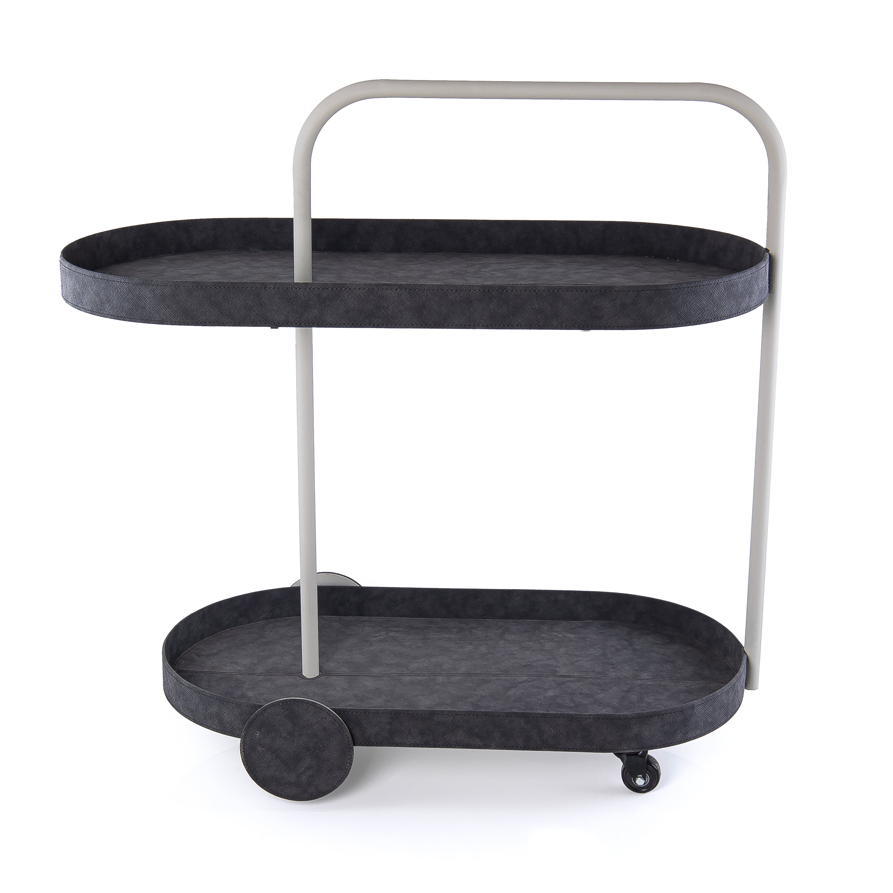 ترولي بيضاوية من المعدن والجلد - أسود