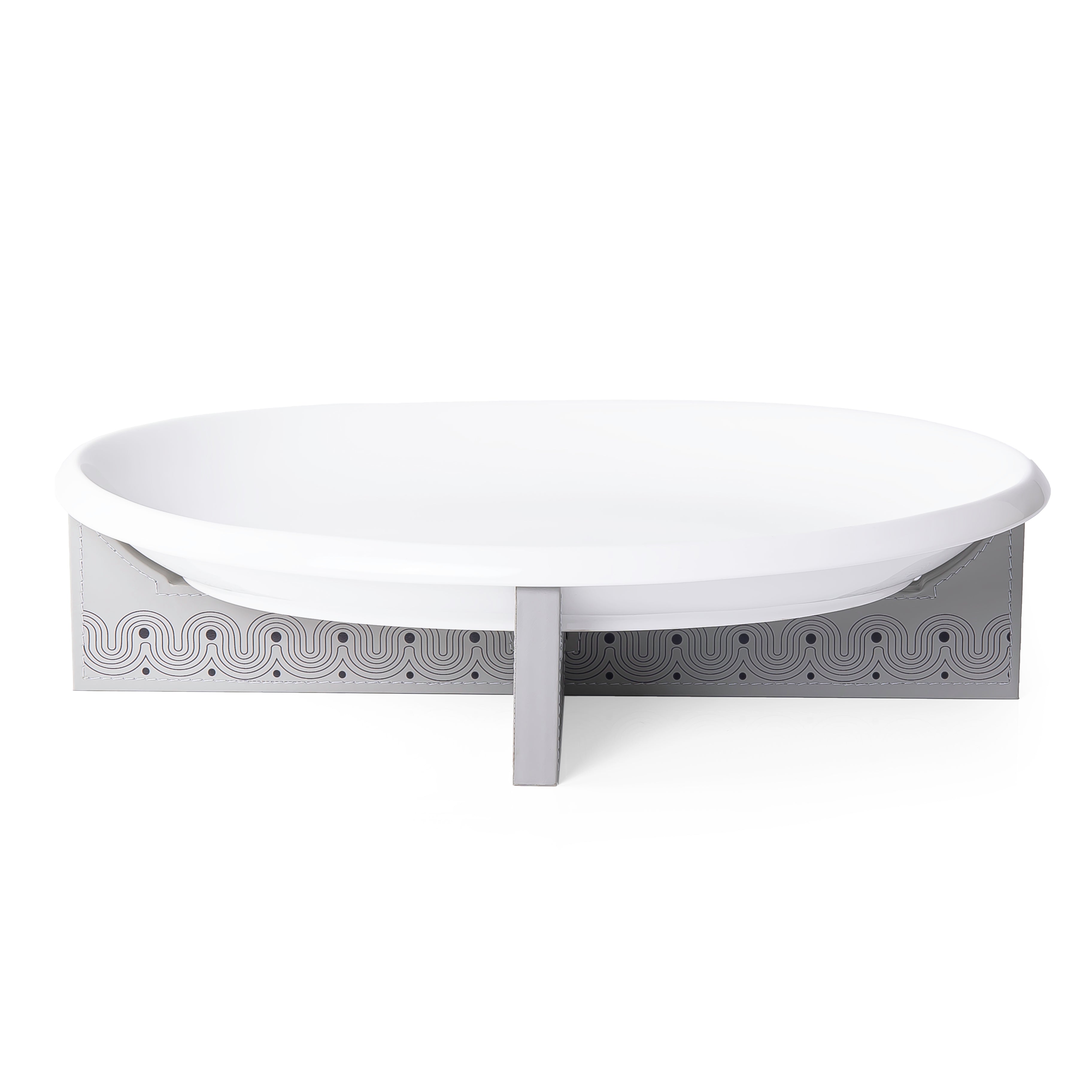 Dark Grey Leather Stand with Ceramic Plate