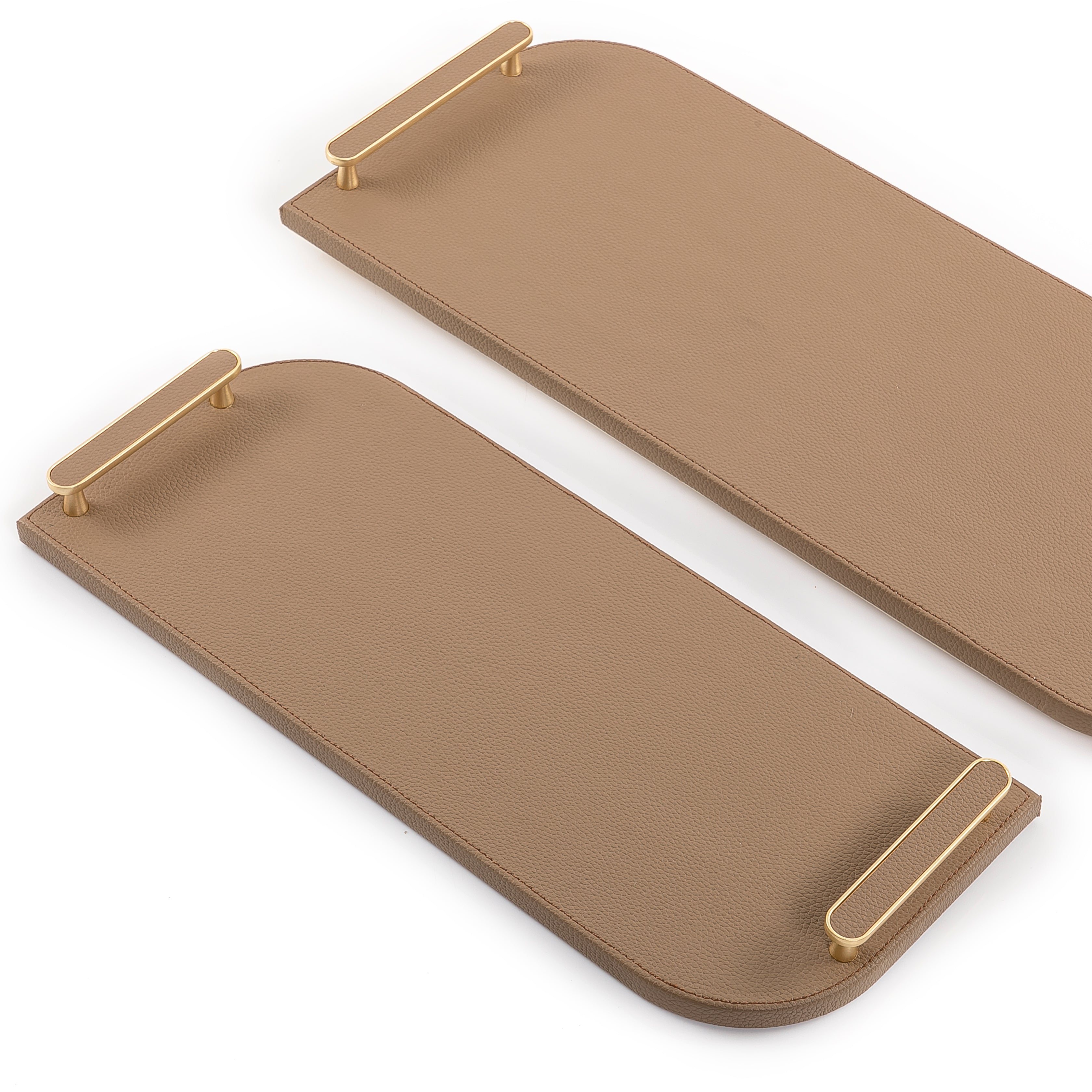 Wooden Tray 2 Size, Wrap with Brown Color leather