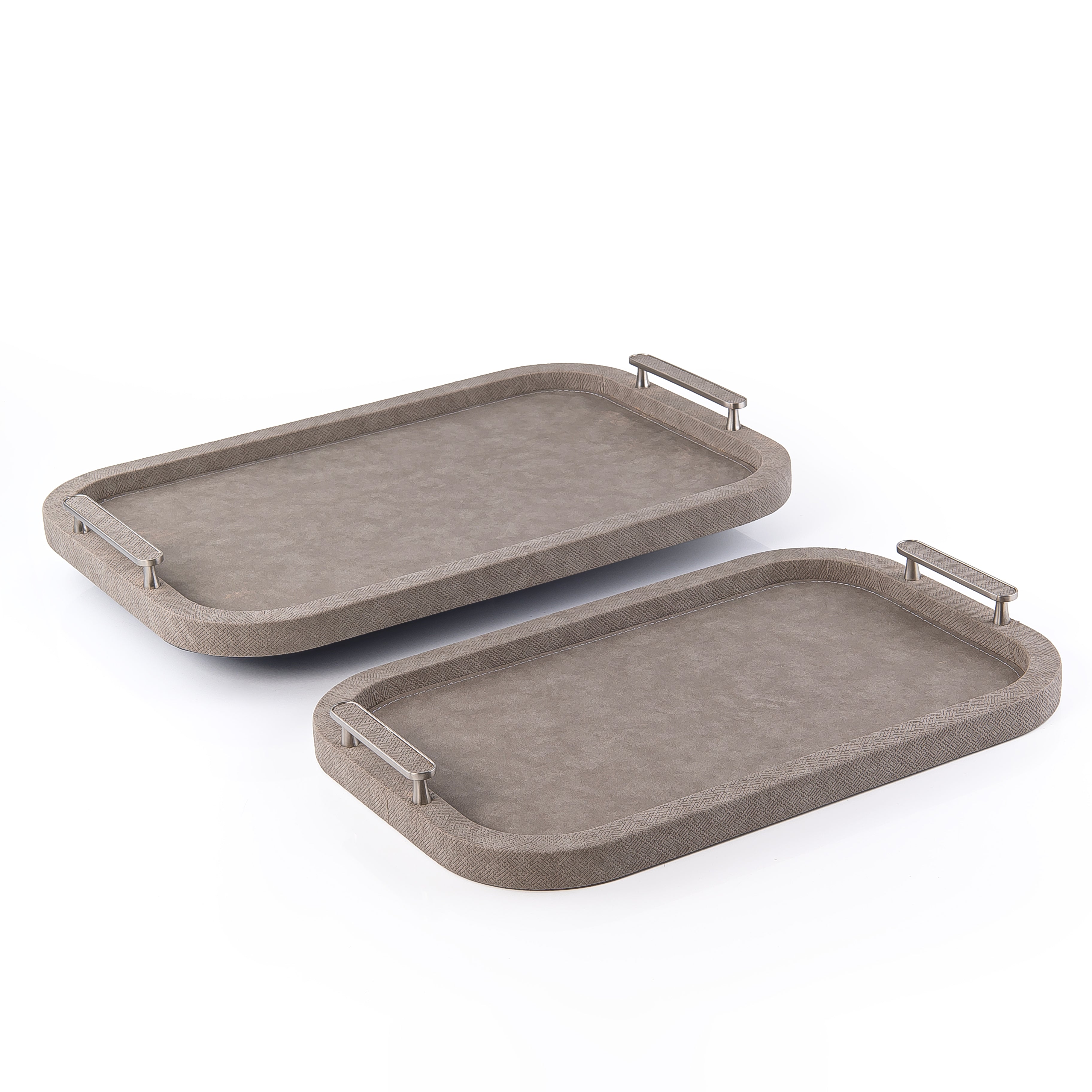 طقم مكون من 2 صينية تقديم من الجلد مع بوكس هدايا - رمادي