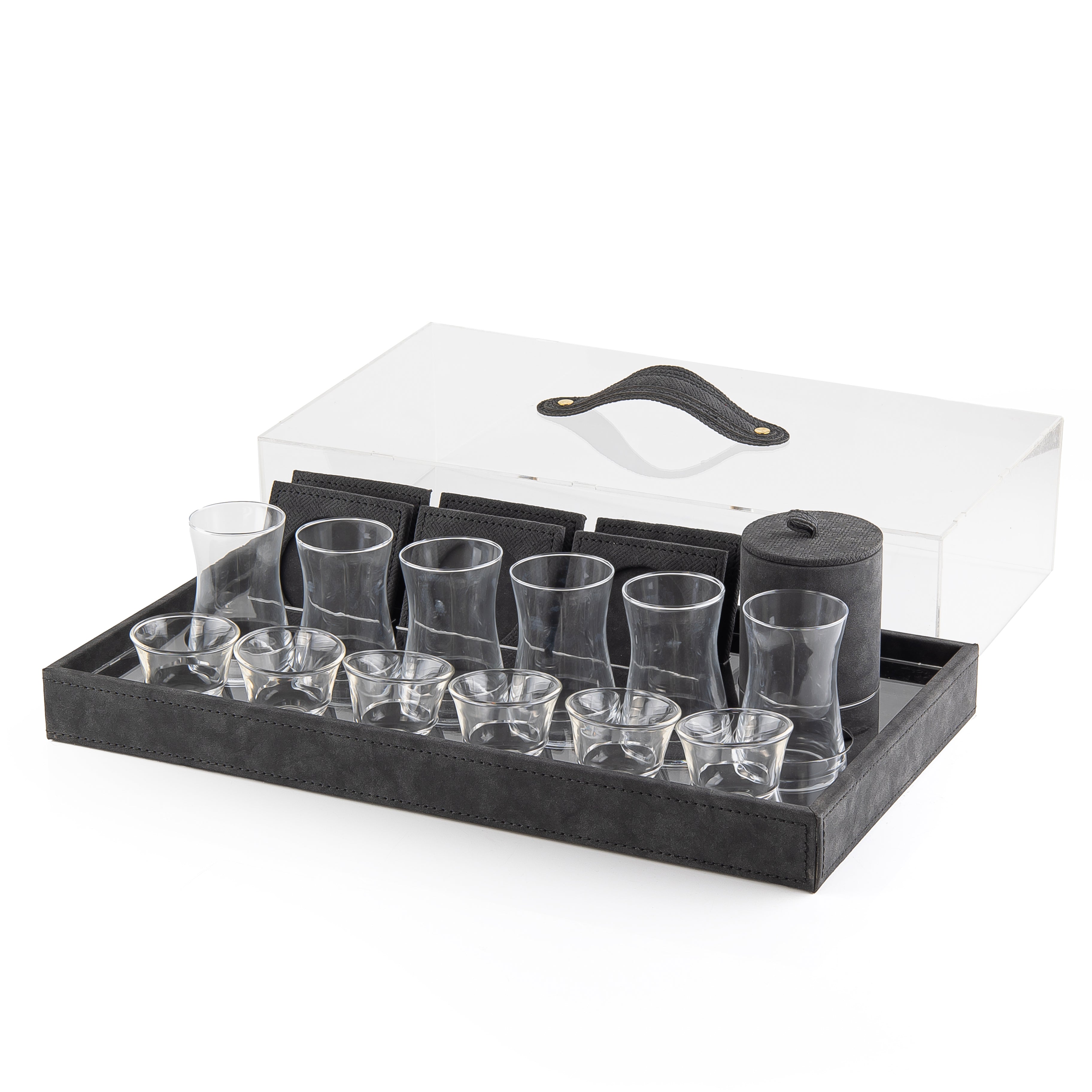 طقم أكواب وكوستر جلد مع بوكس هدايا - أسود