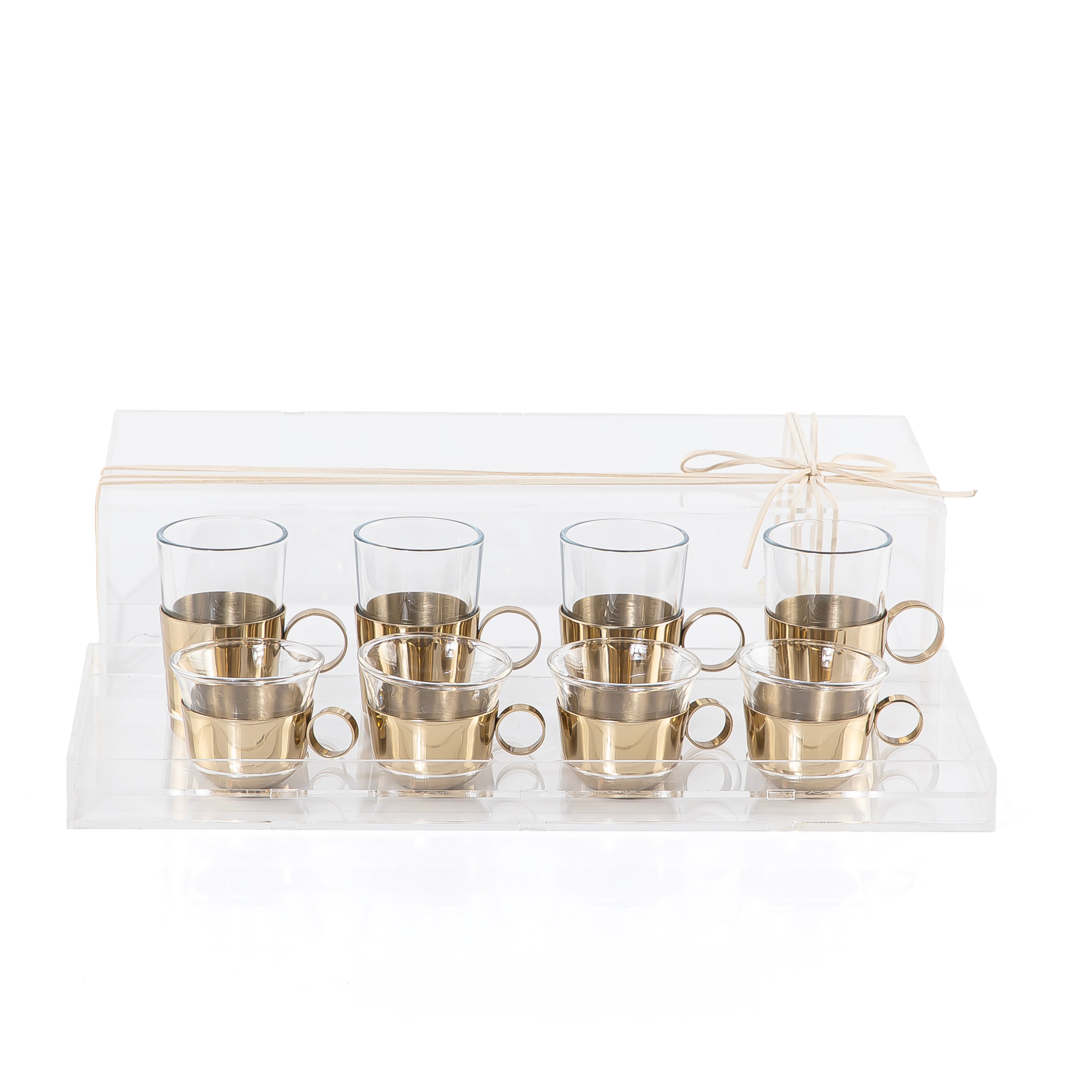 Set of 4 pcs tea stikana and 4 arabic coffee cups - gold