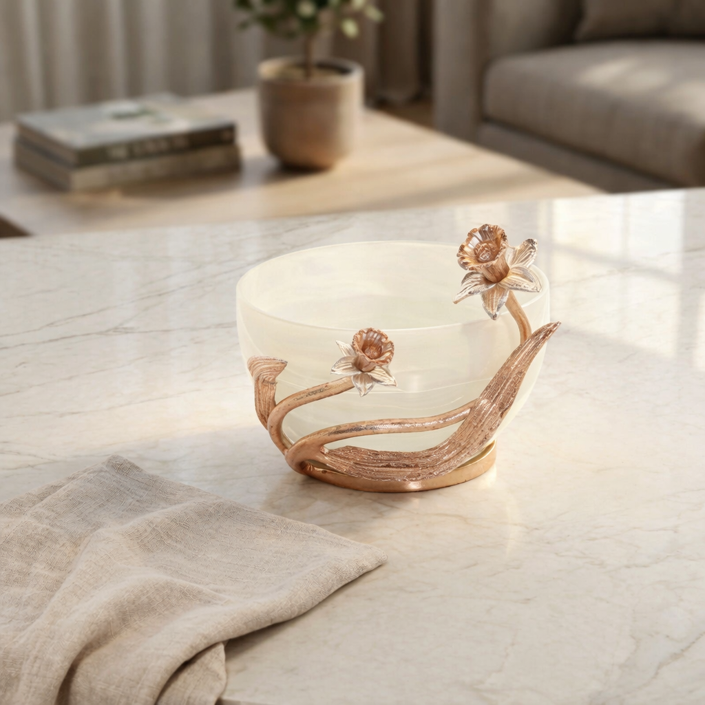 Glass bowl with metal base