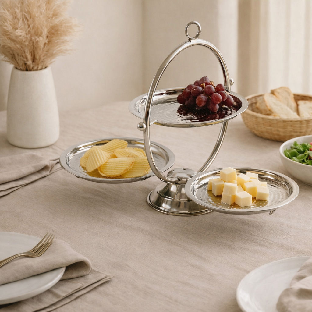 Stainless steel three circular tiers stand - silver