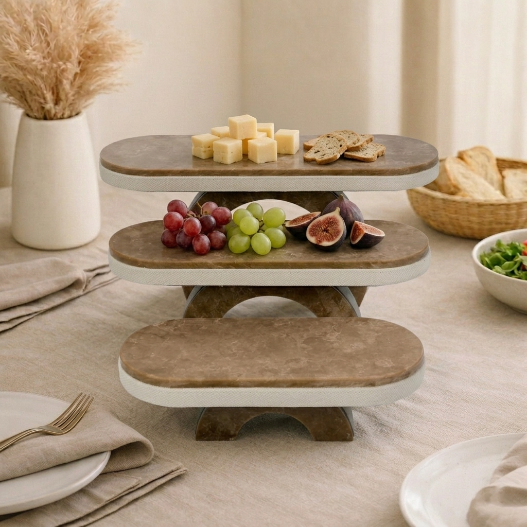 Set of 3 marble leather base stand