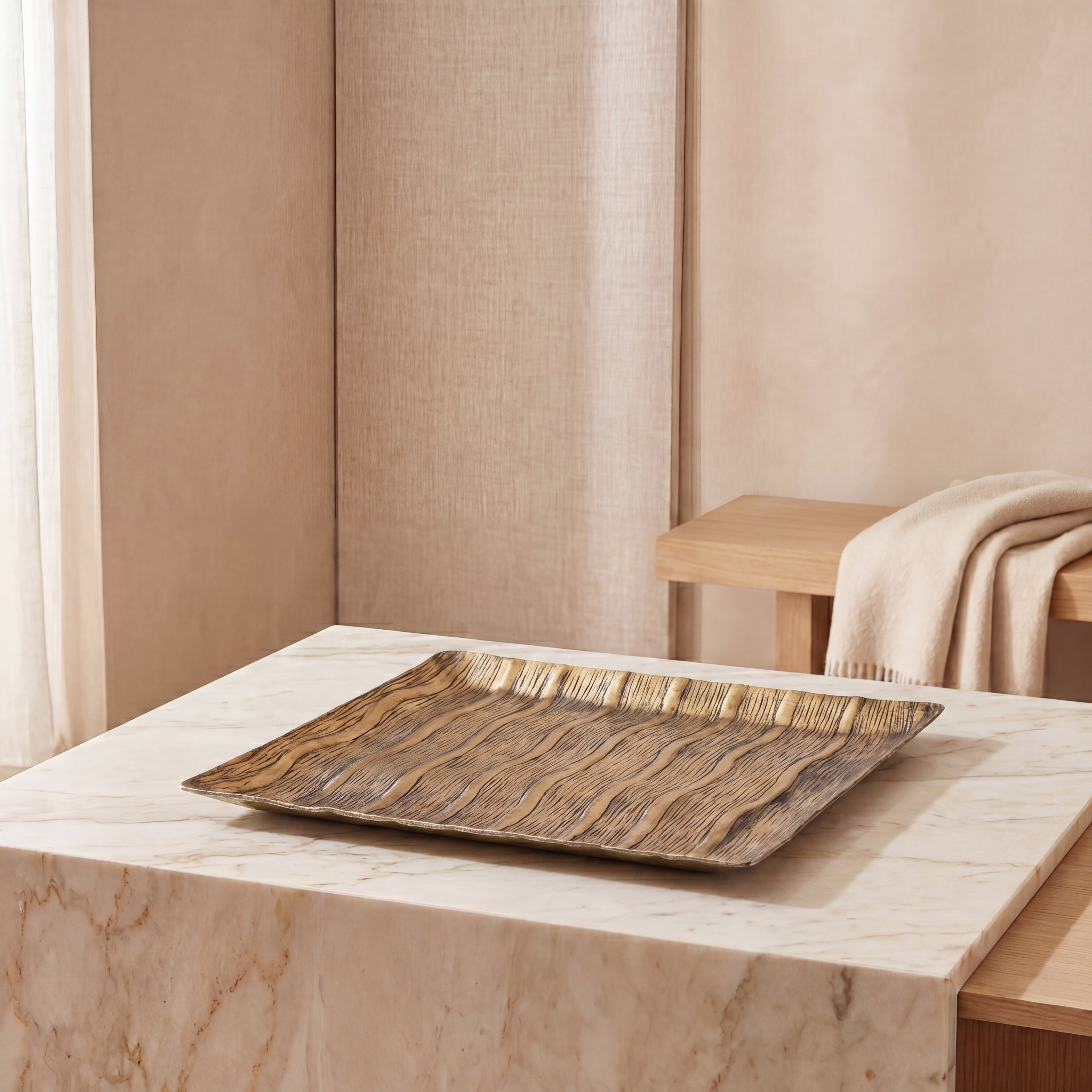 Golden square metal tray