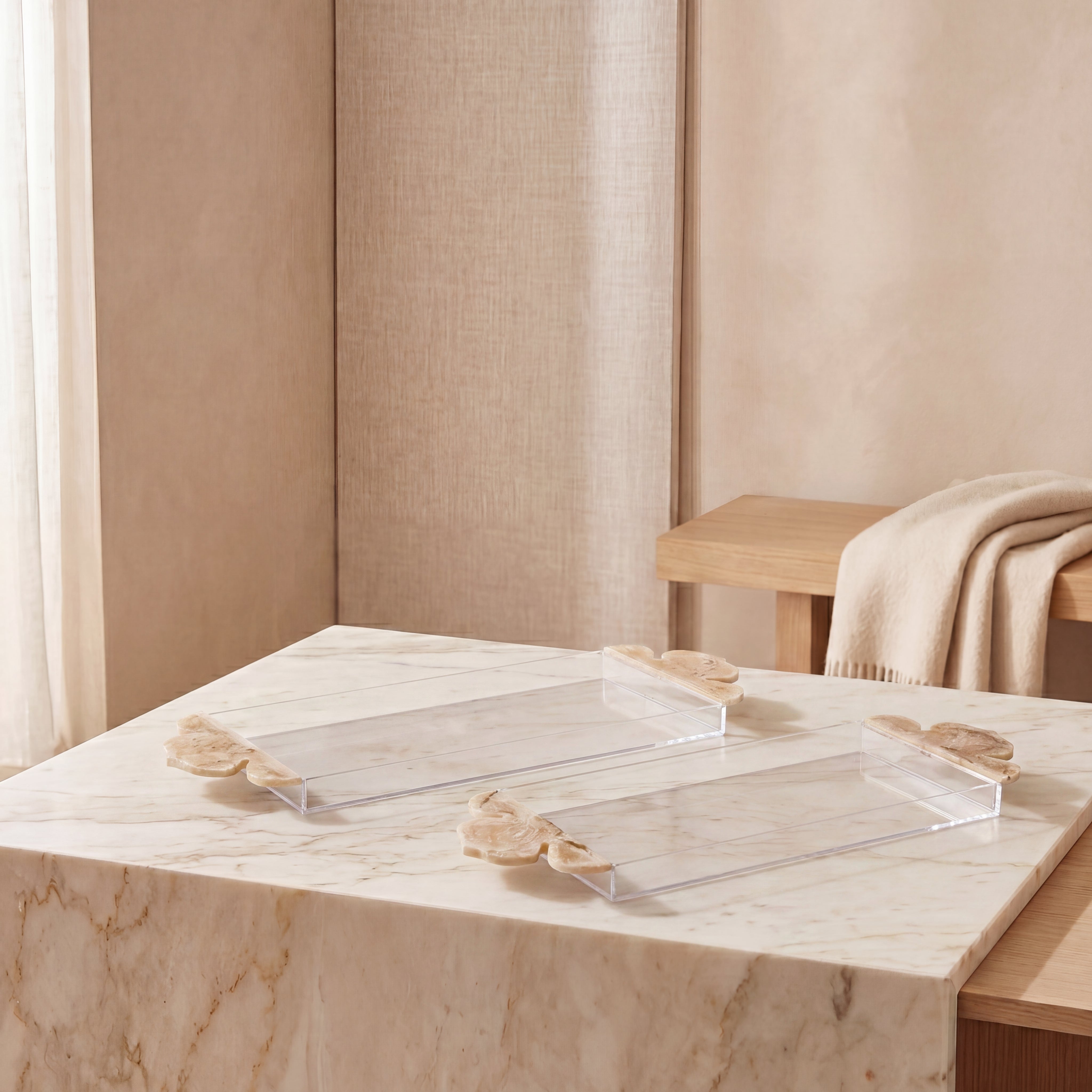 Set of 2 Resin Trays - Beige