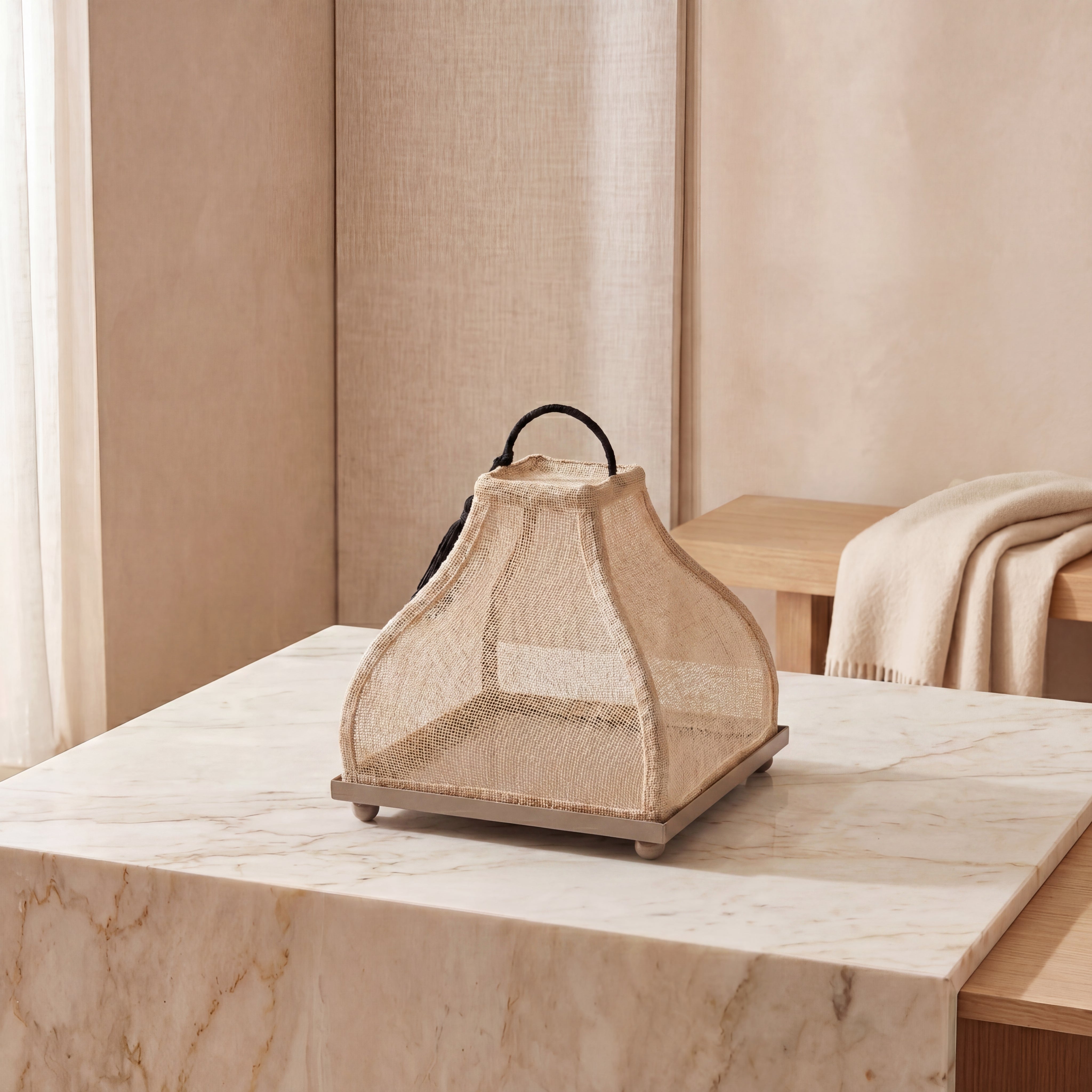 Linen cover with metal base
