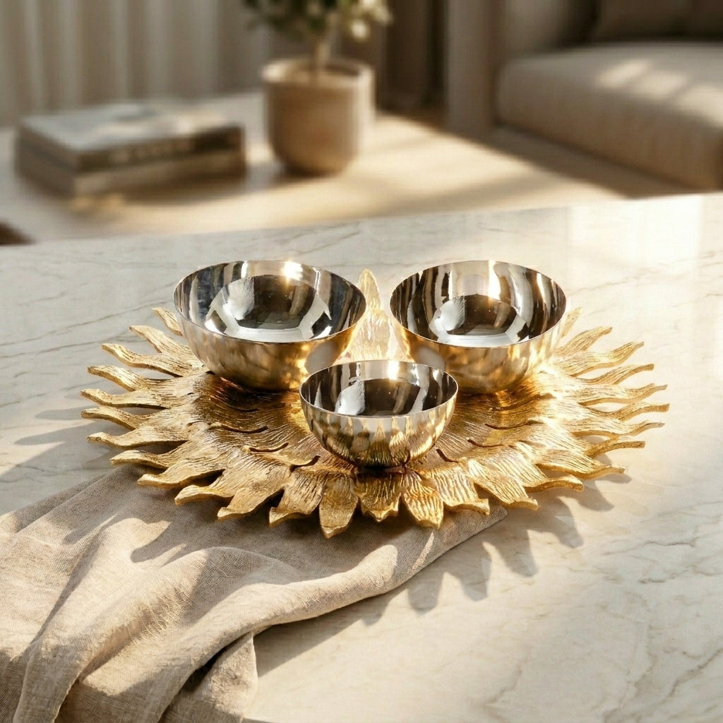 Metal plate with 3 bowls and gift box