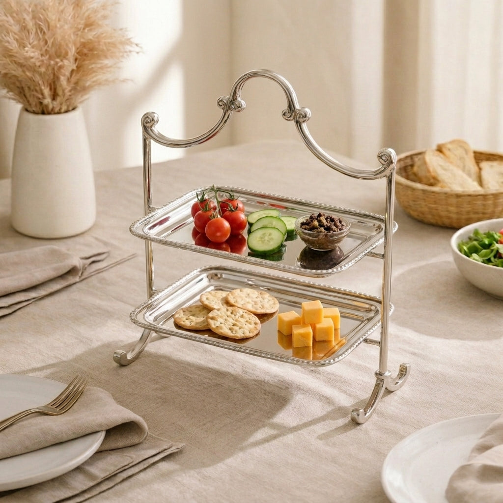 Stainless steel two tiers stand - silver small