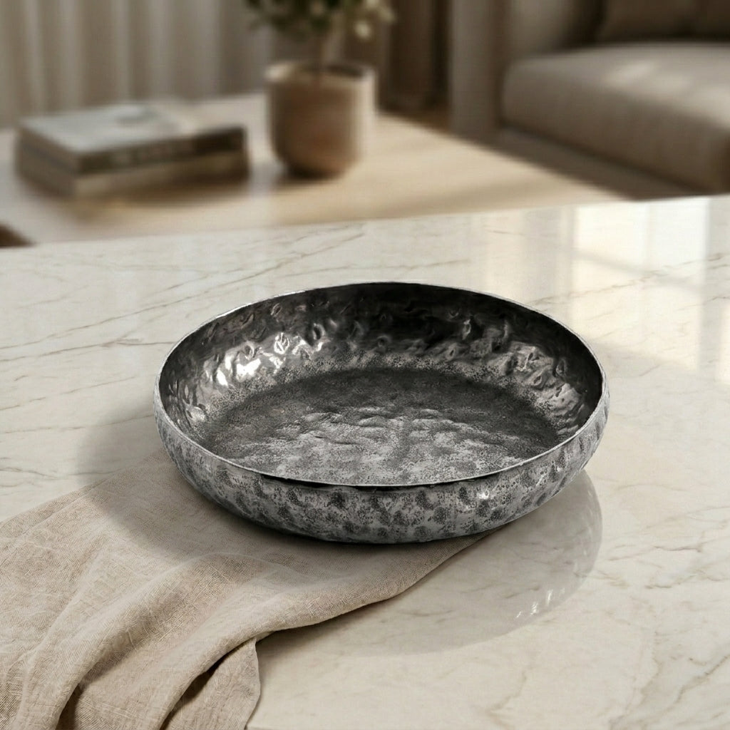 Silver round metal plate