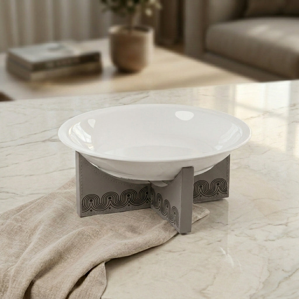 Dark Grey Leather Stand with Ceramic Plate