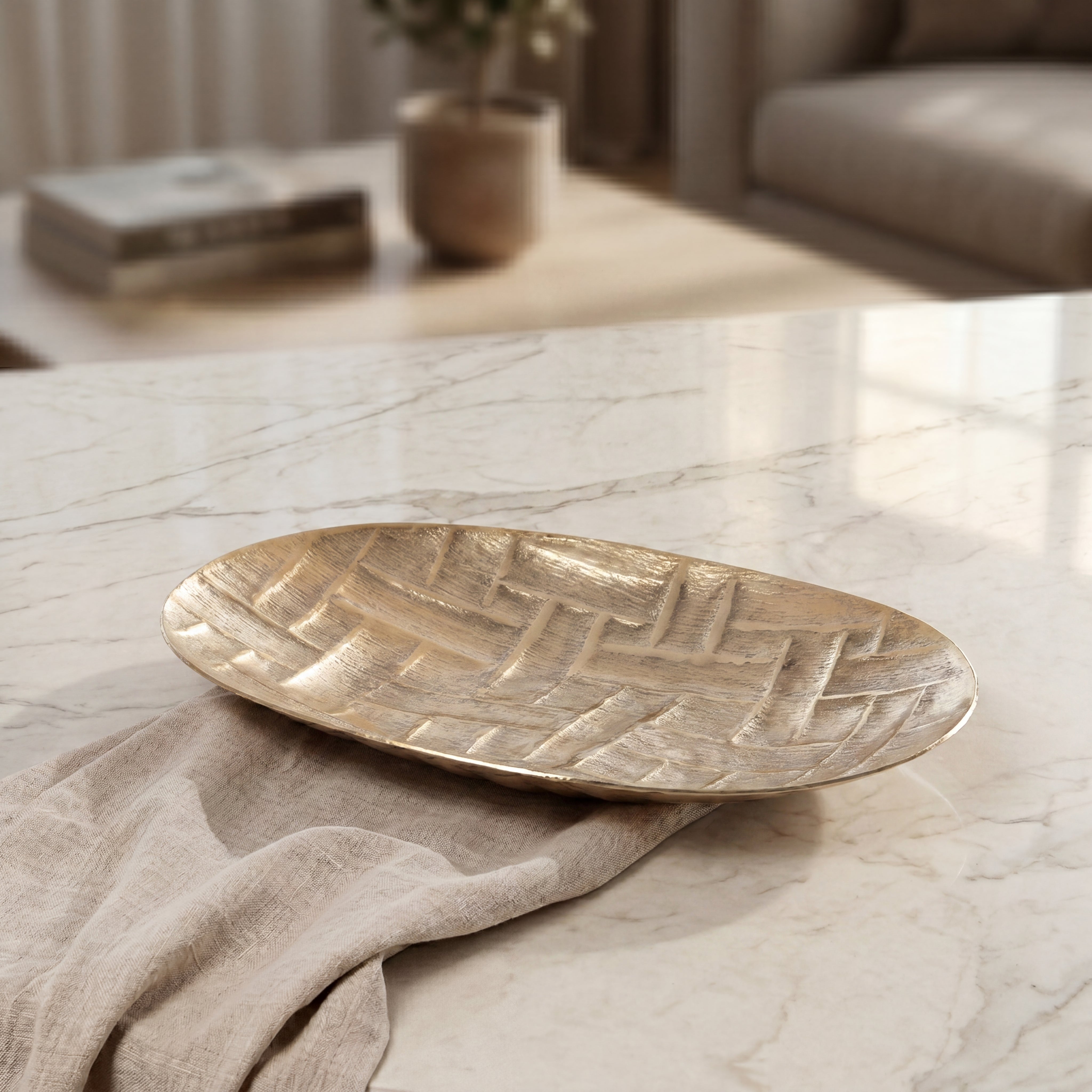 Golden oval metal plate