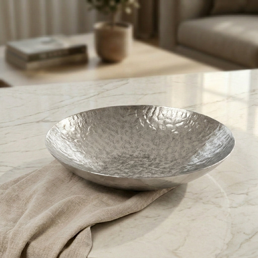Silver round metal bowl