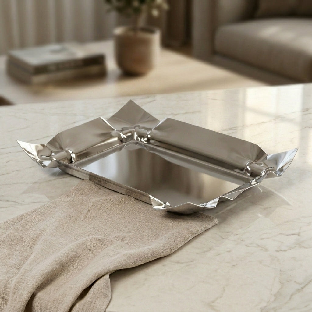 Elegant silver metal serving plate