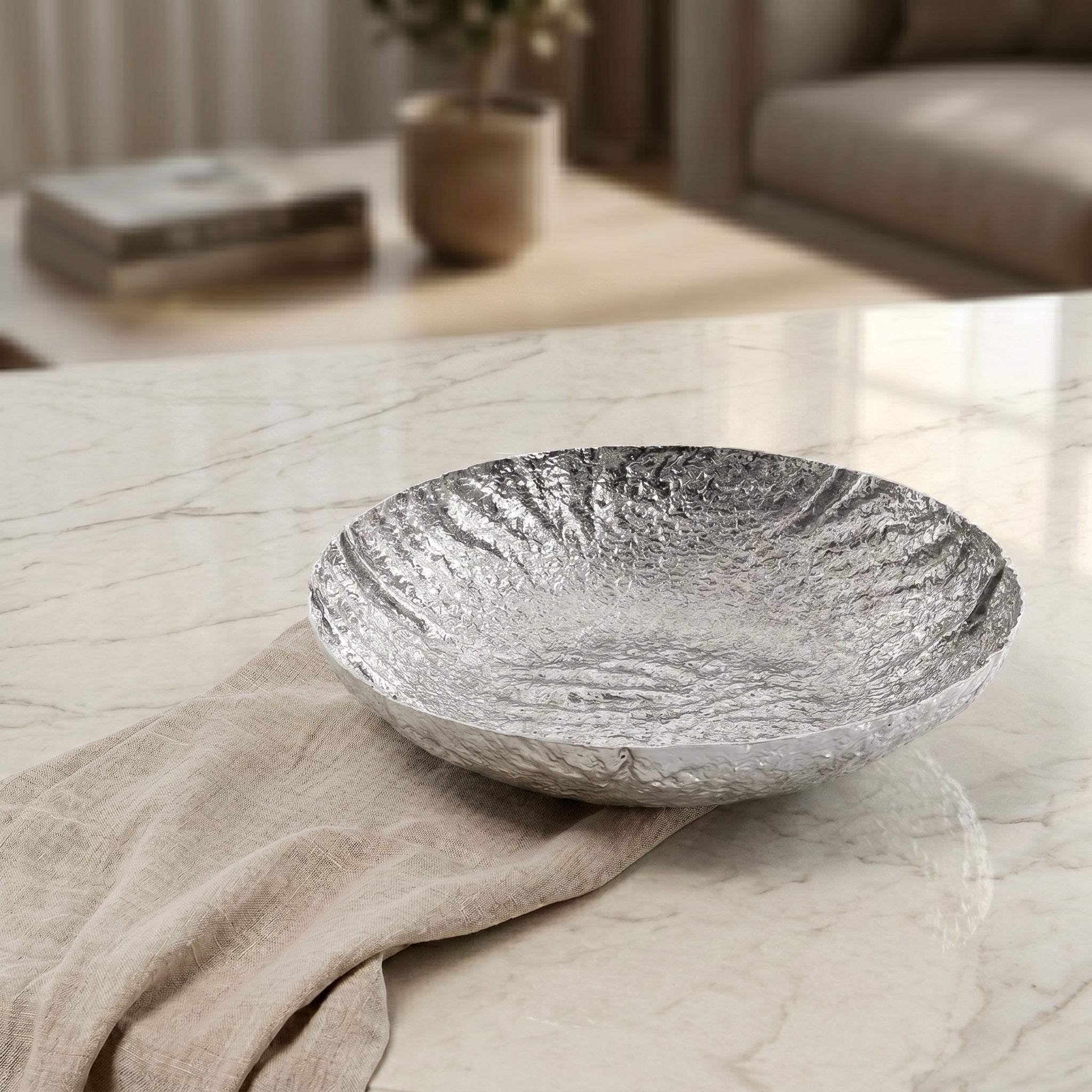 Silver round metal bowl