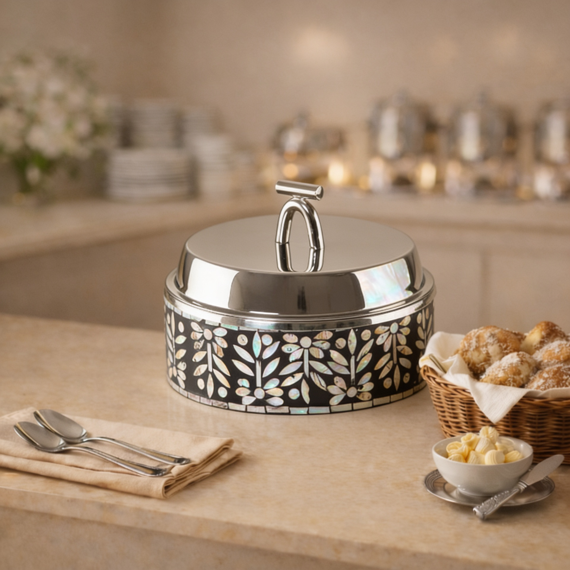 Medium mother of pearl stainless steel food heat keeper - black