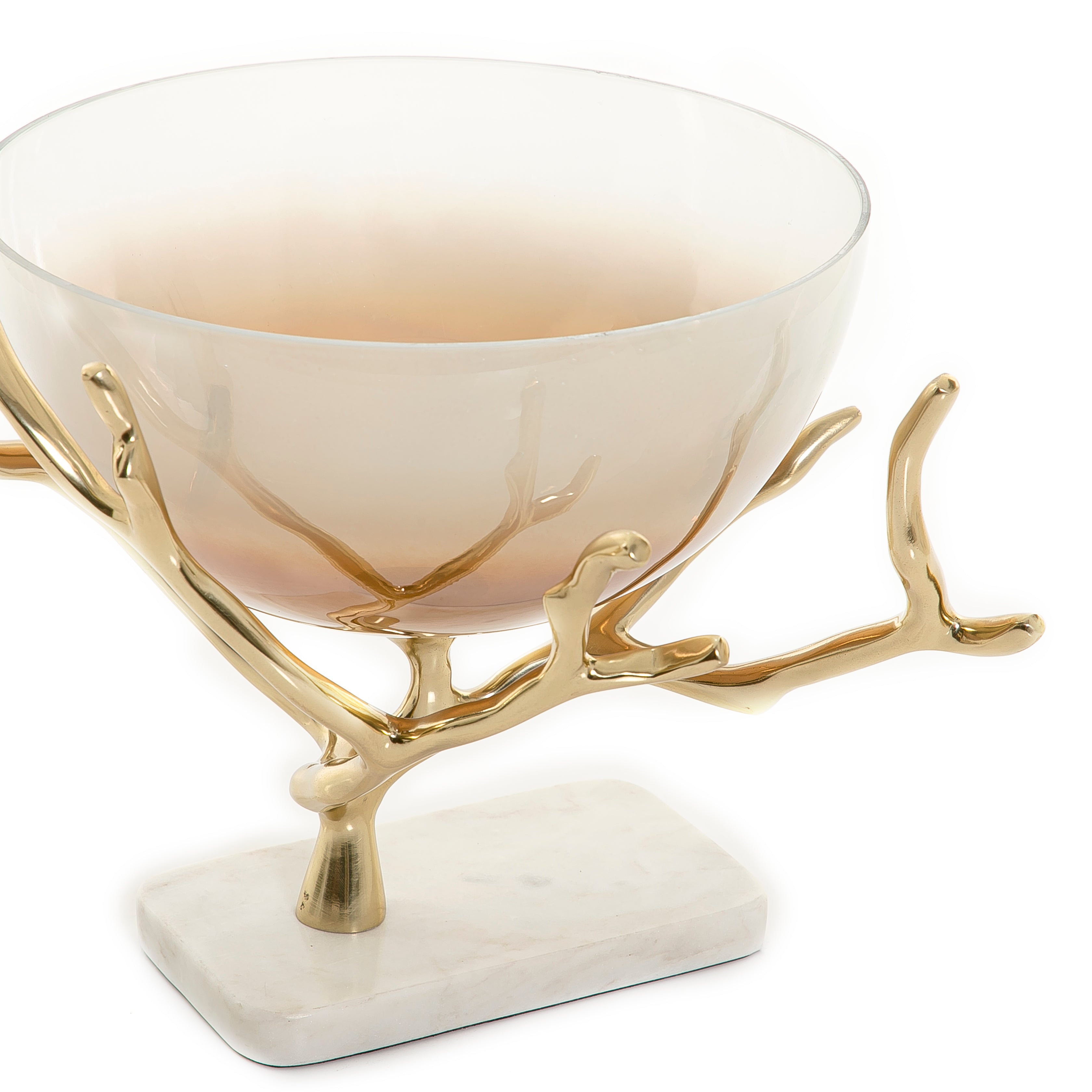 Glass bowl with metal and marble base
