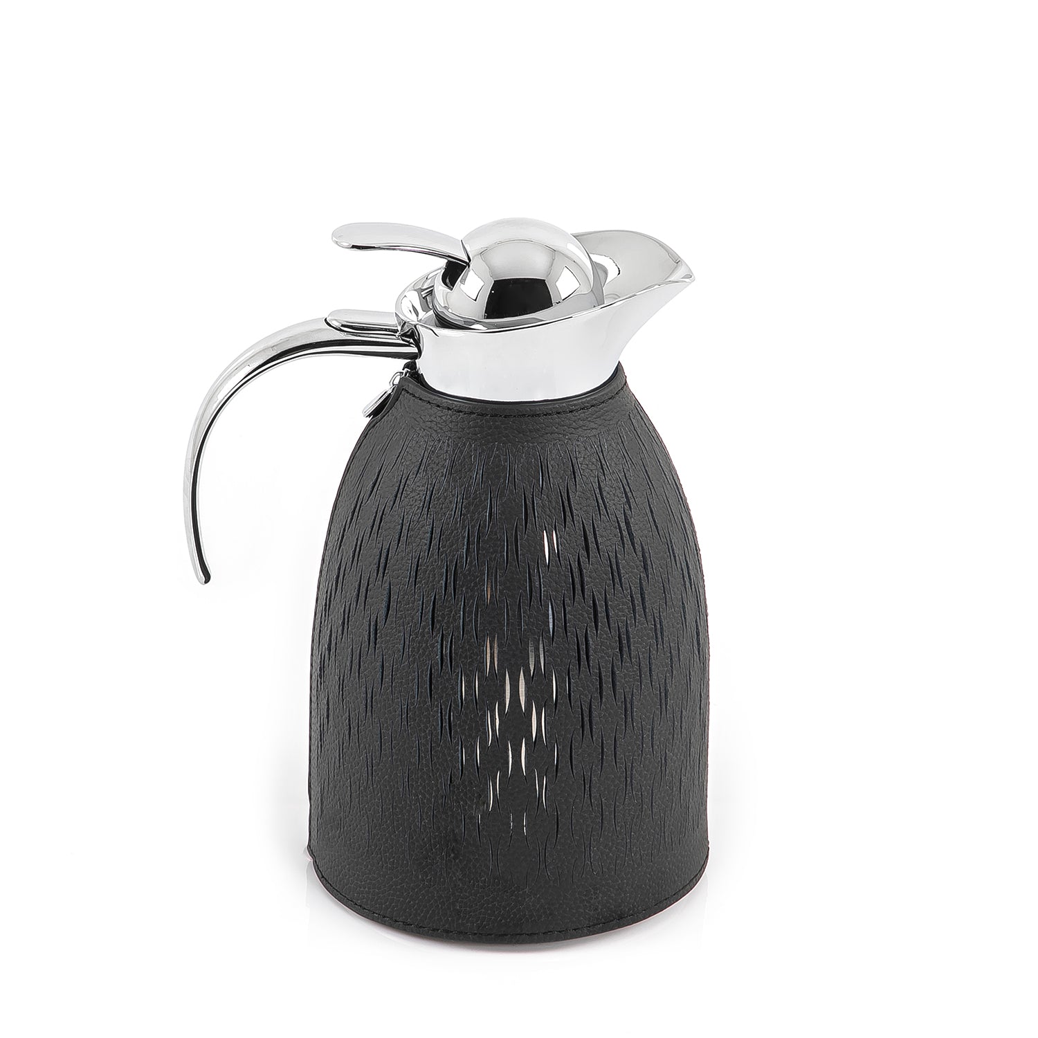 Metal thermos with leather cover