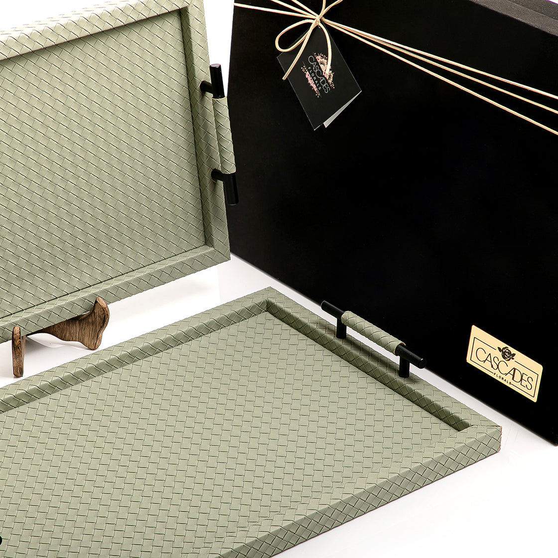 Set of 2 bottega leather trays with gift box