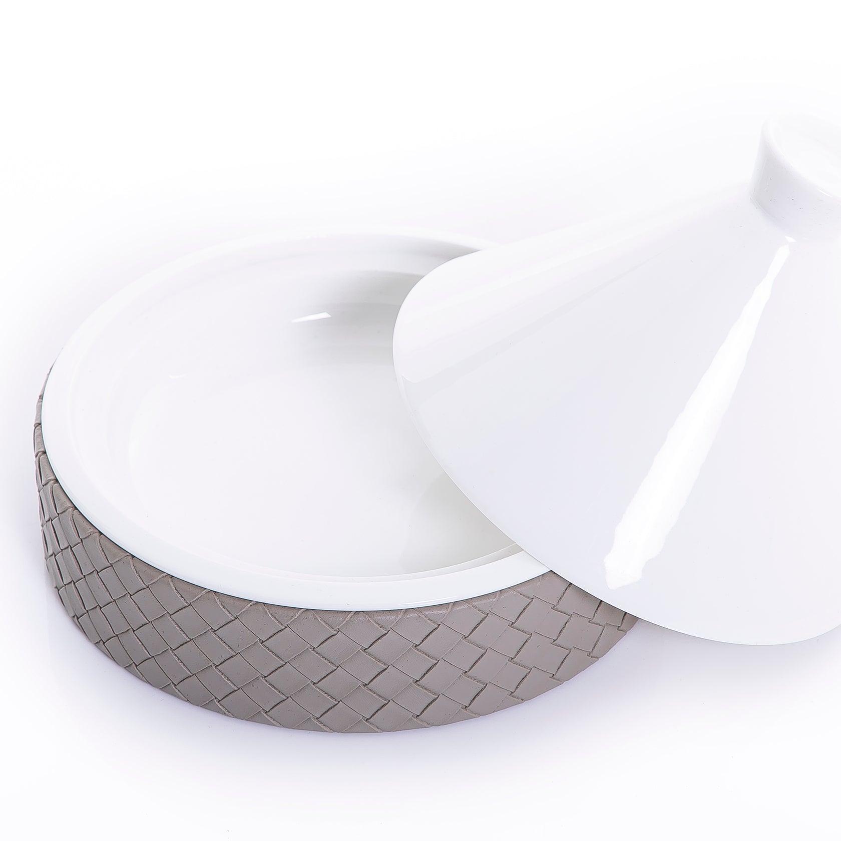 Ceramic bowl with cover and leather base - CASCADES