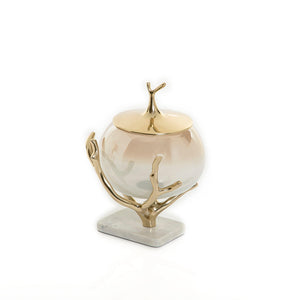 Glass jar with metal cover and marble base - CASCADES
