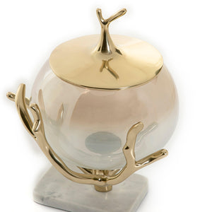 Glass jar with metal cover and marble base - CASCADES