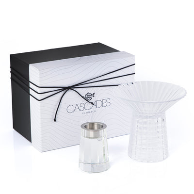 مبخر زجاجي بقاعدة منفصلة مع بوكس هدايا - أبيض